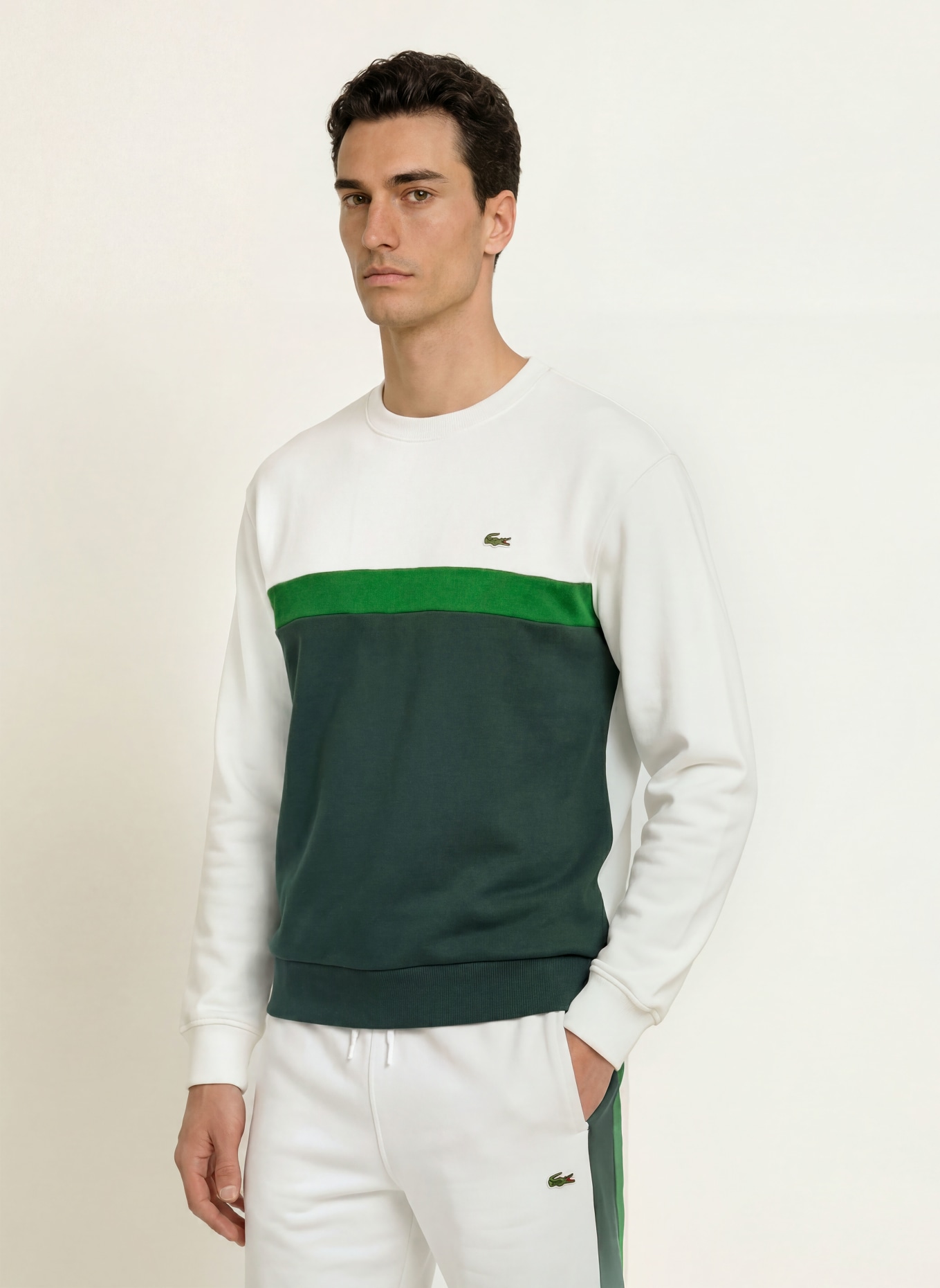 LACOSTE Sweatshirt: CRÈME / DONKERGROEN / GROEN