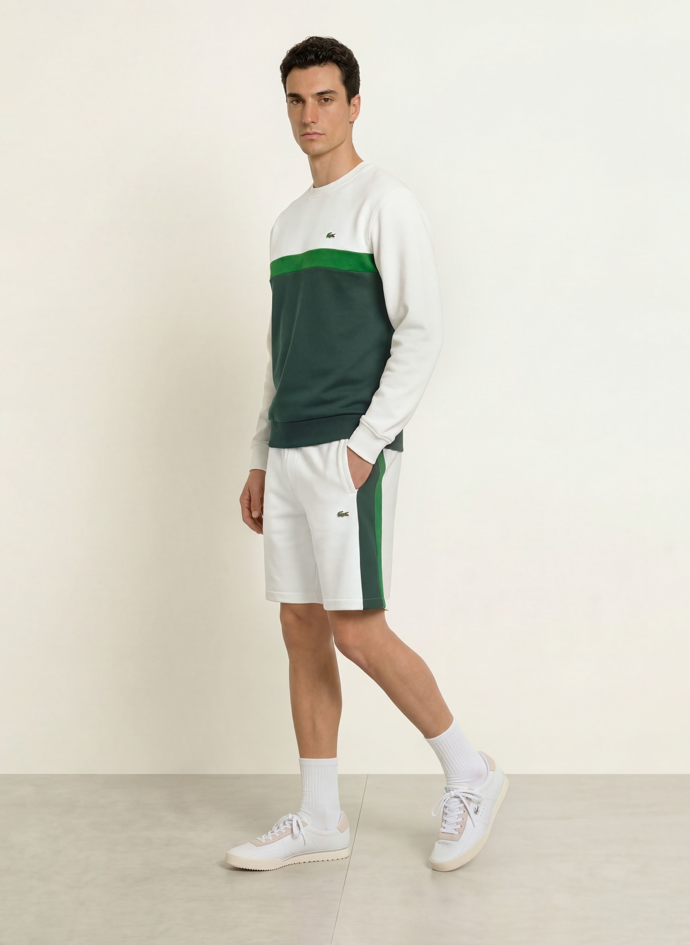 LACOSTE Sweatshirt: CRÈME / DONKERGROEN / GROEN