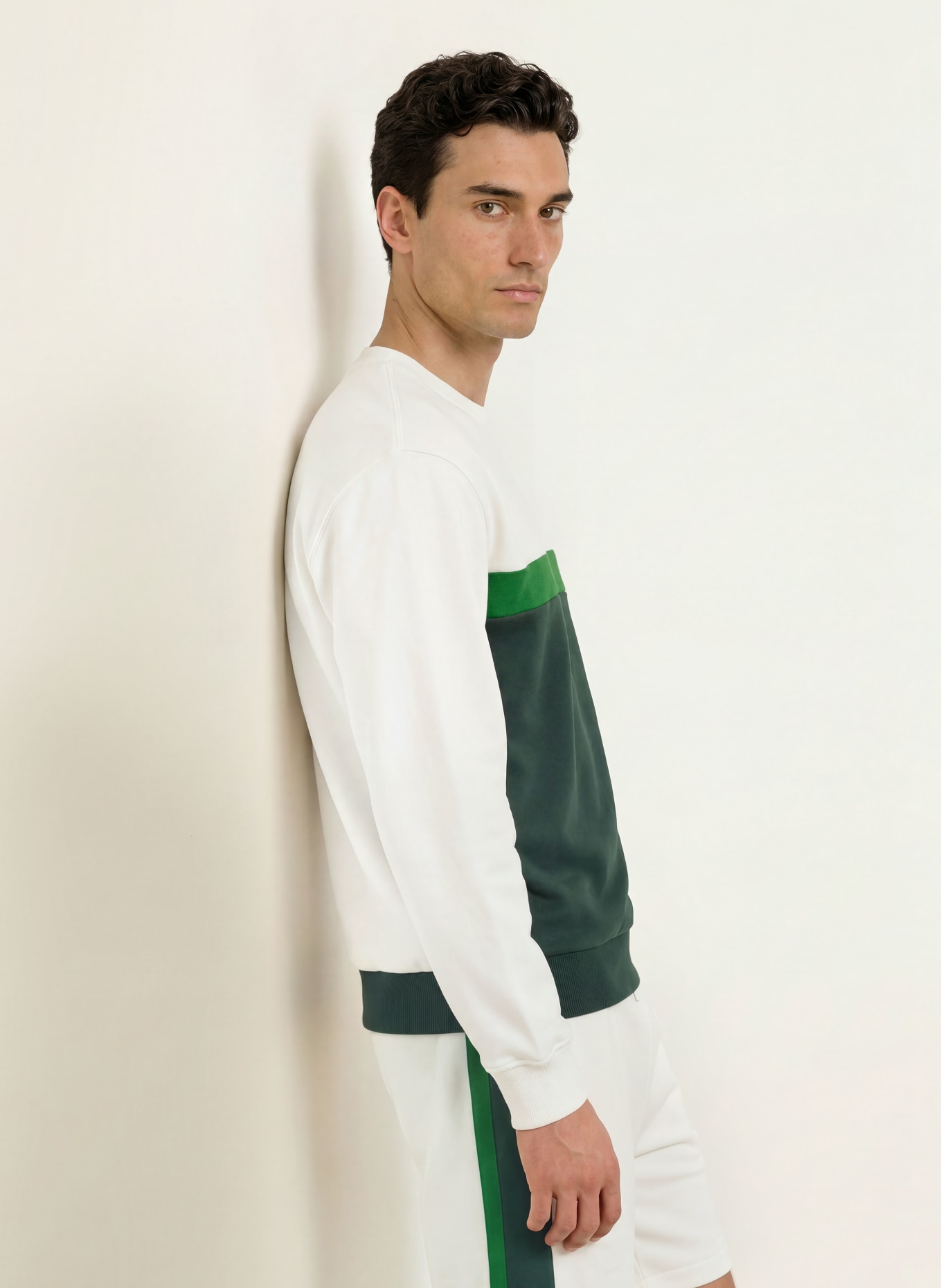 LACOSTE Sweatshirt: CRÈME / DONKERGROEN / GROEN