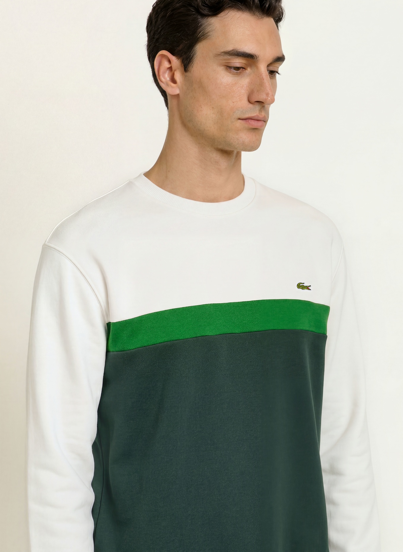 LACOSTE Sweatshirt: CRÈME / DONKERGROEN / GROEN
