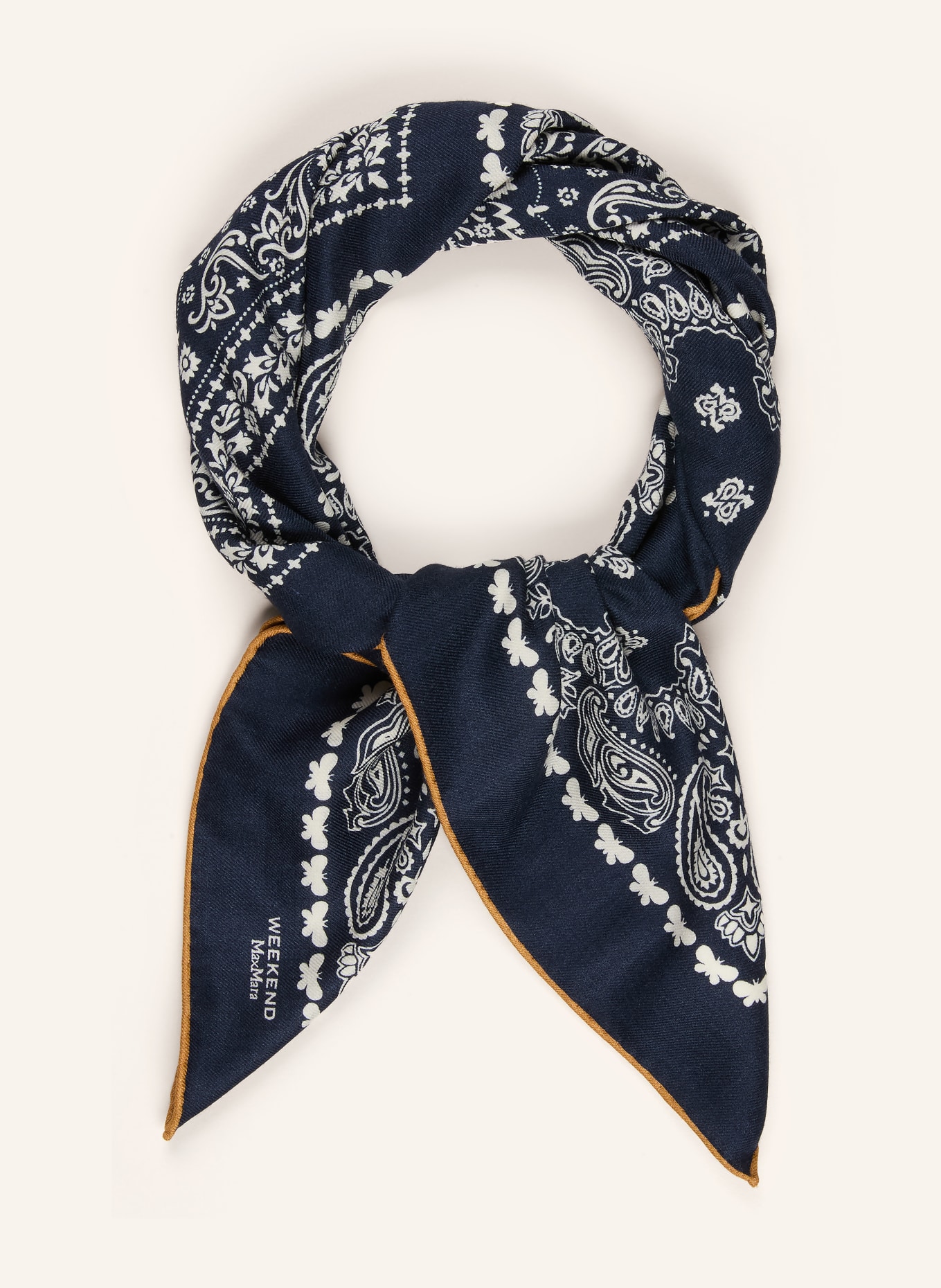 WEEKEND Max Mara Halsdoek TAURO: DONKERBLAUW / COGNAC / WIT
