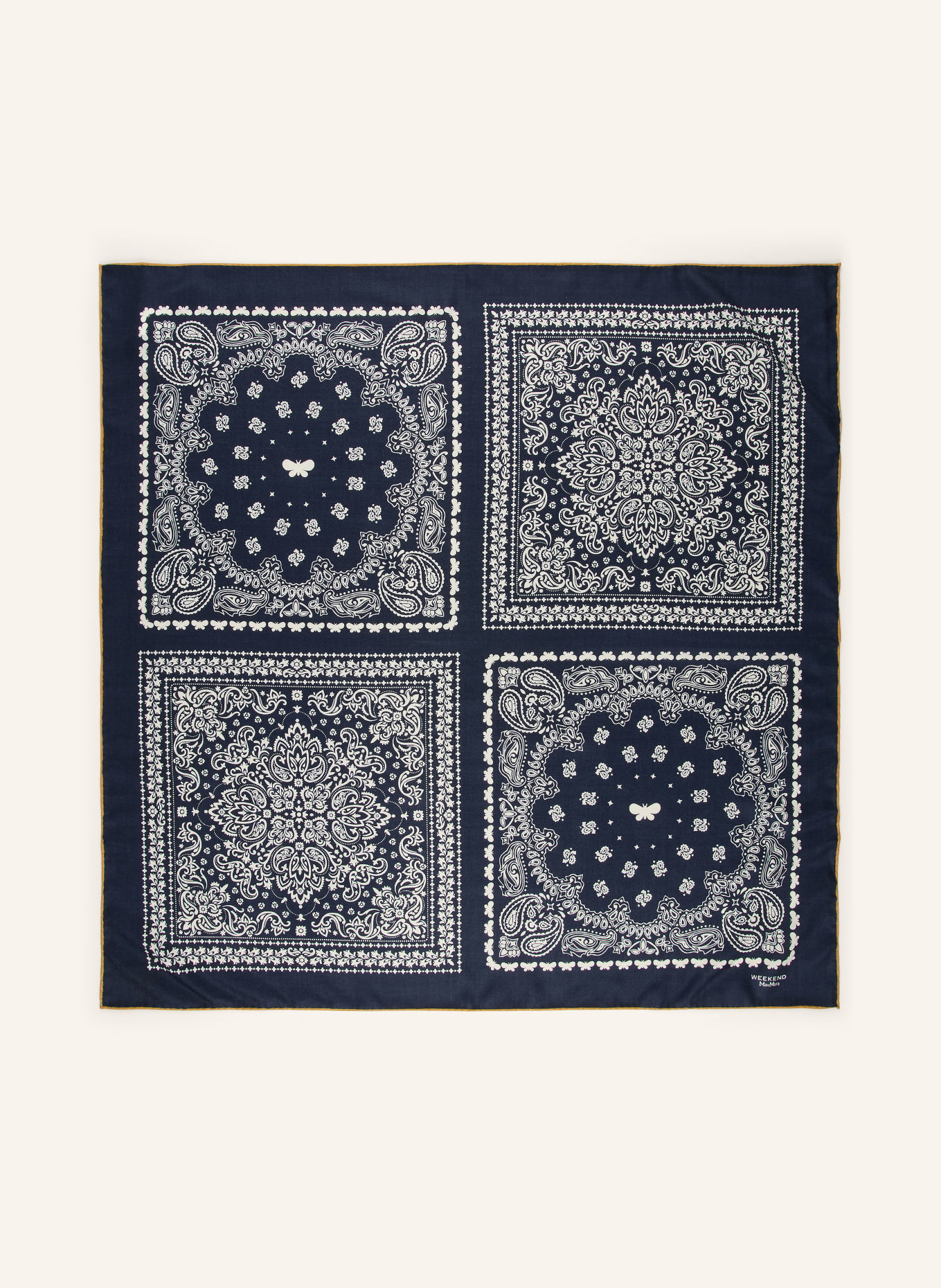 WEEKEND Max Mara Halsdoek TAURO: DONKERBLAUW / COGNAC / WIT