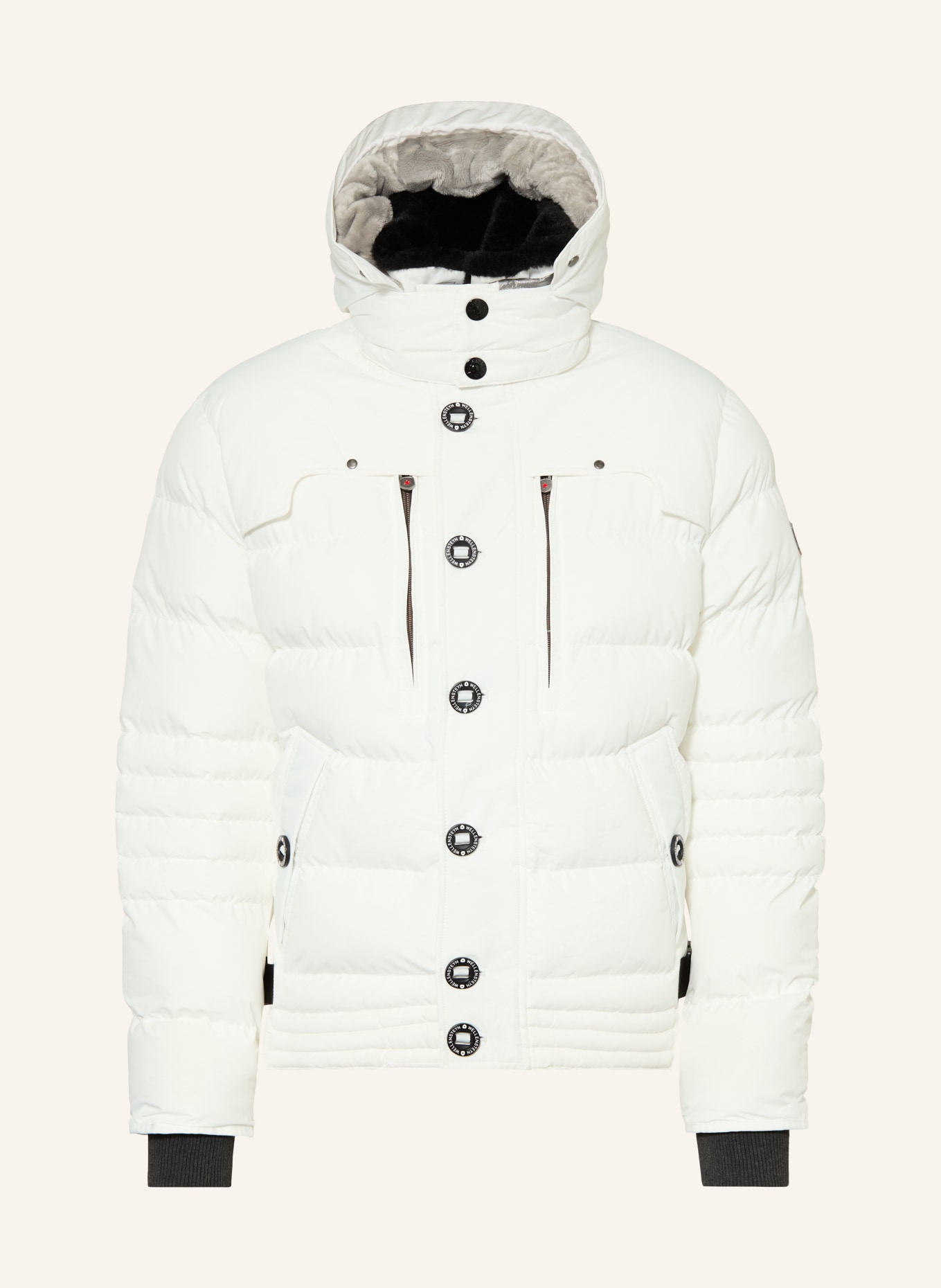 WELLENSTEYN Steppjacke STARSTREAM mit abnehmbarer Kapuze und Kunstfell: WEISS / SCHWARZ