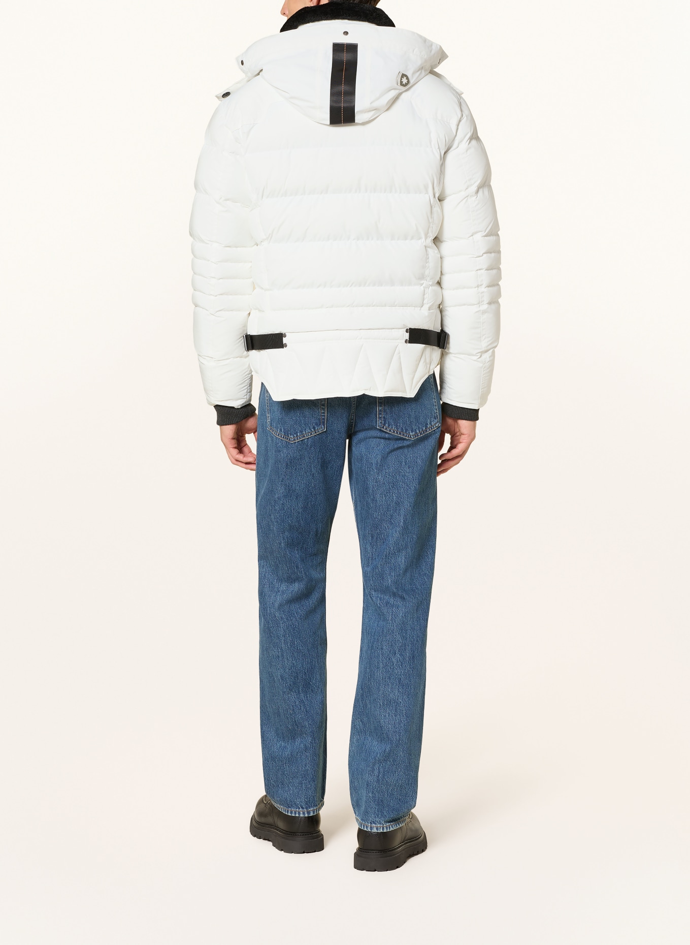 WELLENSTEYN Steppjacke STARSTREAM mit abnehmbarer Kapuze und Kunstfell: WEISS / SCHWARZ