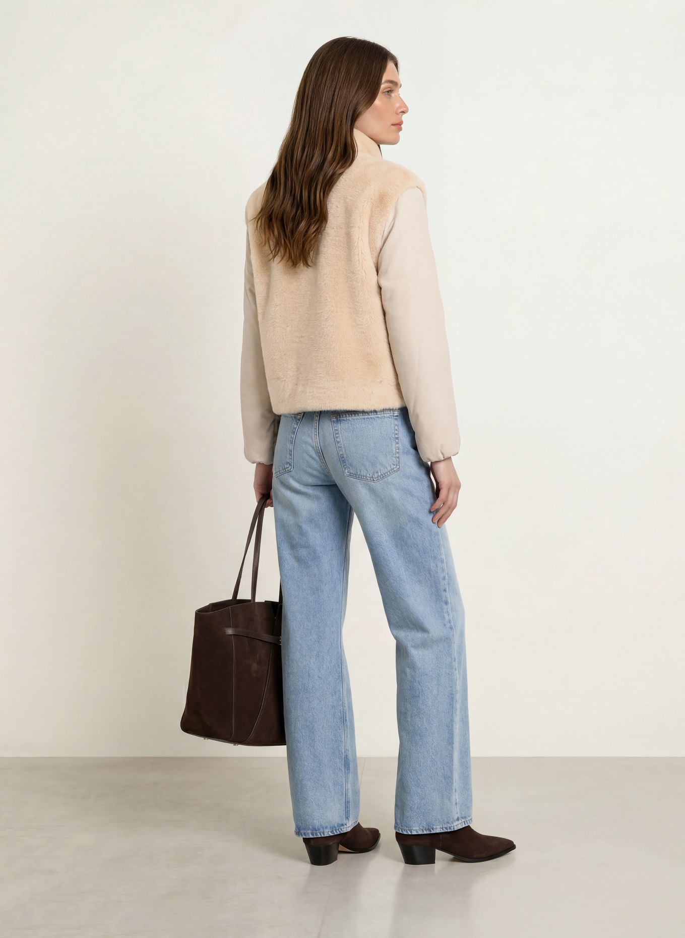 HERNO Kunstbontjas in gemengde materialen: BEIGE / ECRU