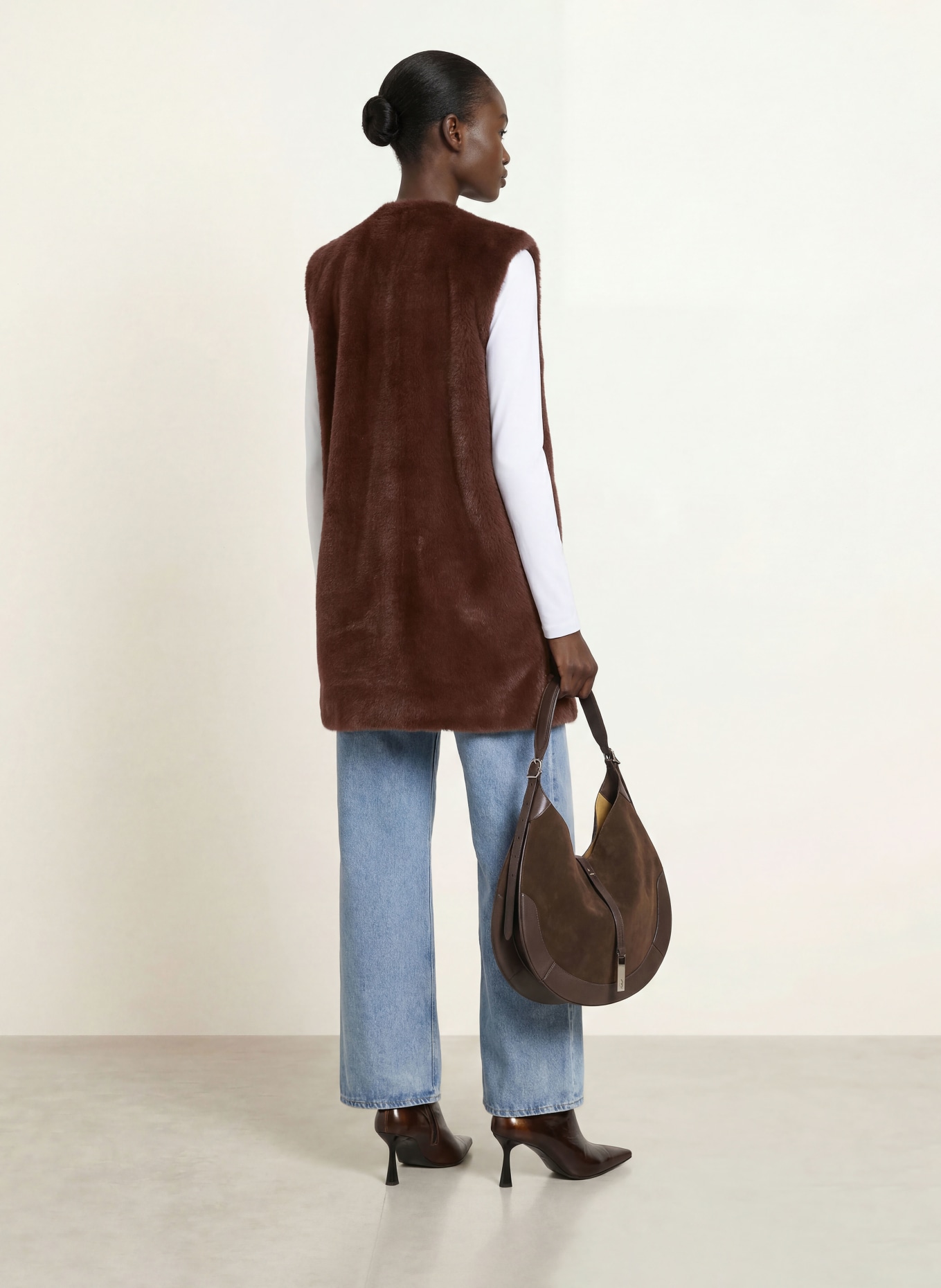 HERNO Veste sans manches en fausse fourrure: MARRON FONCÉ