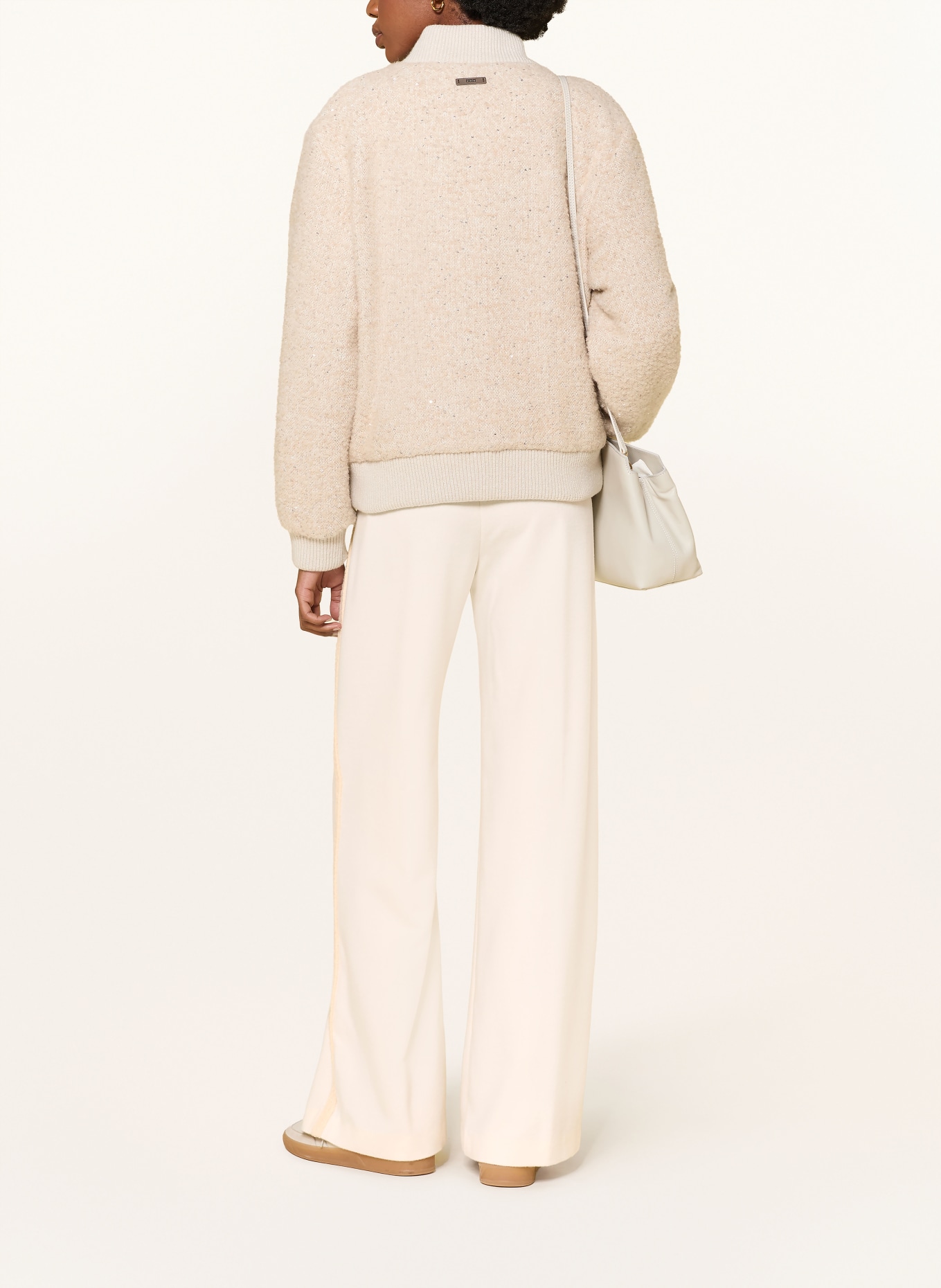 HERNO Flanel wide-leg trousers with braided trim: CREAM / BEIGE