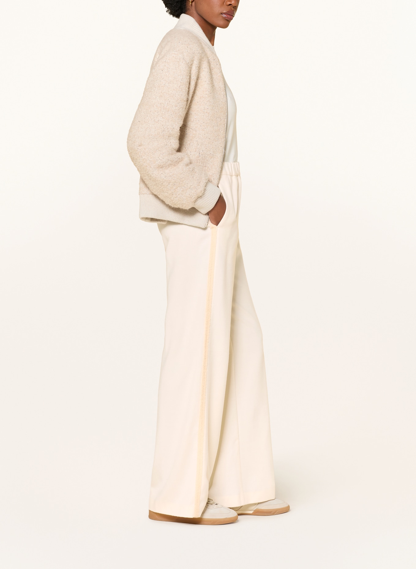 HERNO Flanel wide-leg trousers with braided trim: CREAM / BEIGE