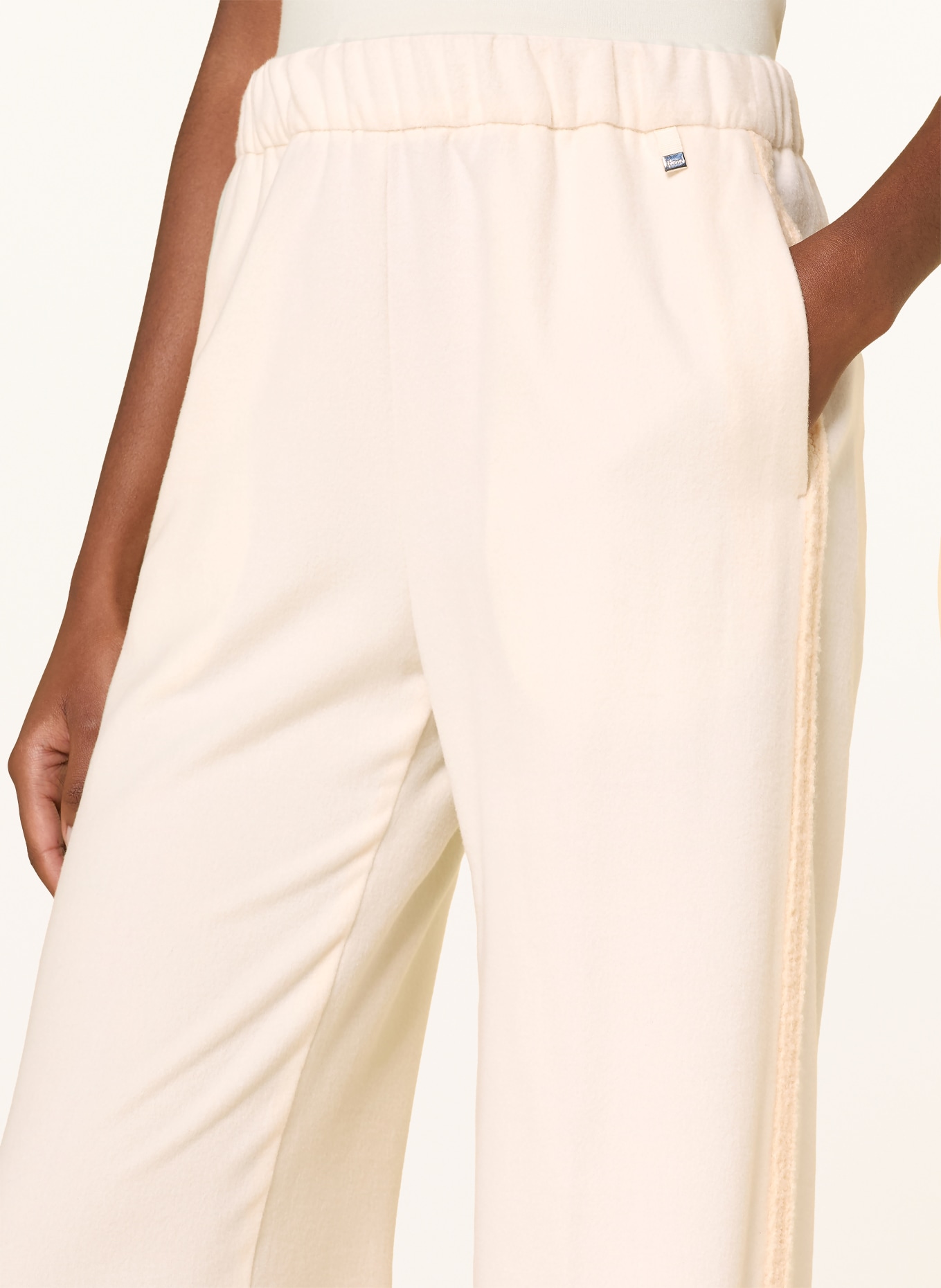 HERNO Flanel wide-leg trousers with braided trim: CREAM / BEIGE