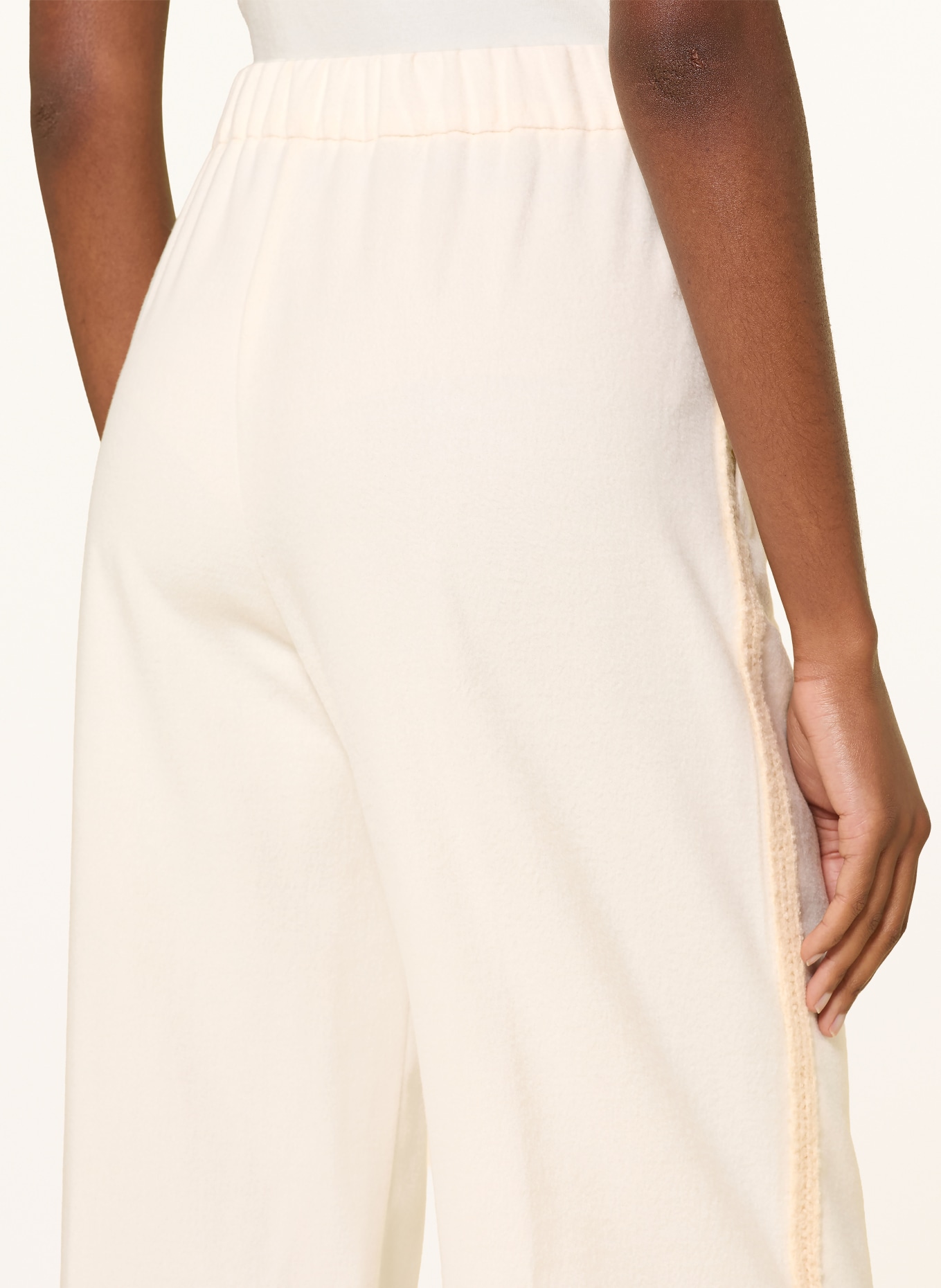 HERNO Flanel wide-leg trousers with braided trim: CREAM / BEIGE