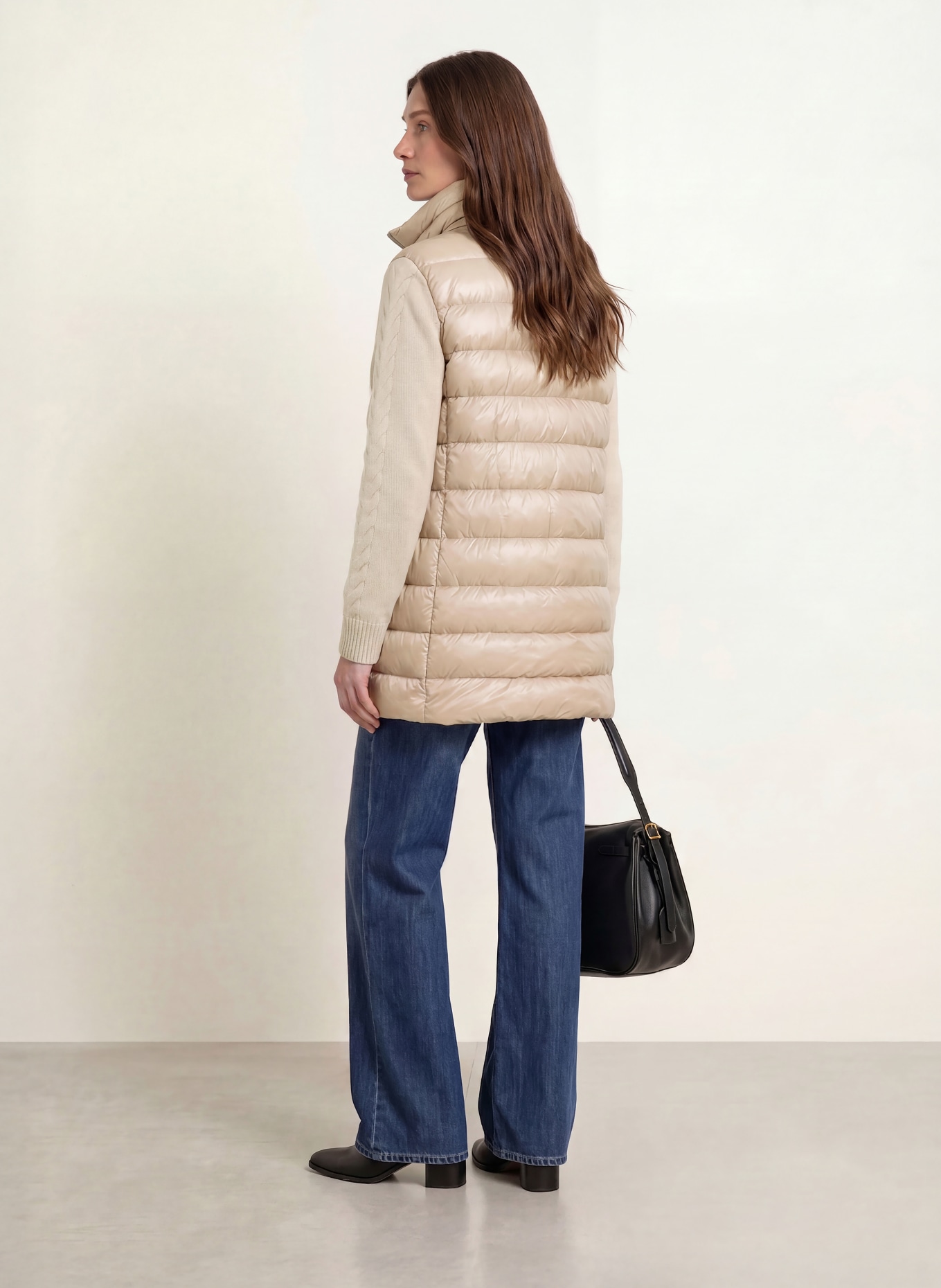 HERNO Donsmantel in gemengde materialen: BEIGE / ECRU