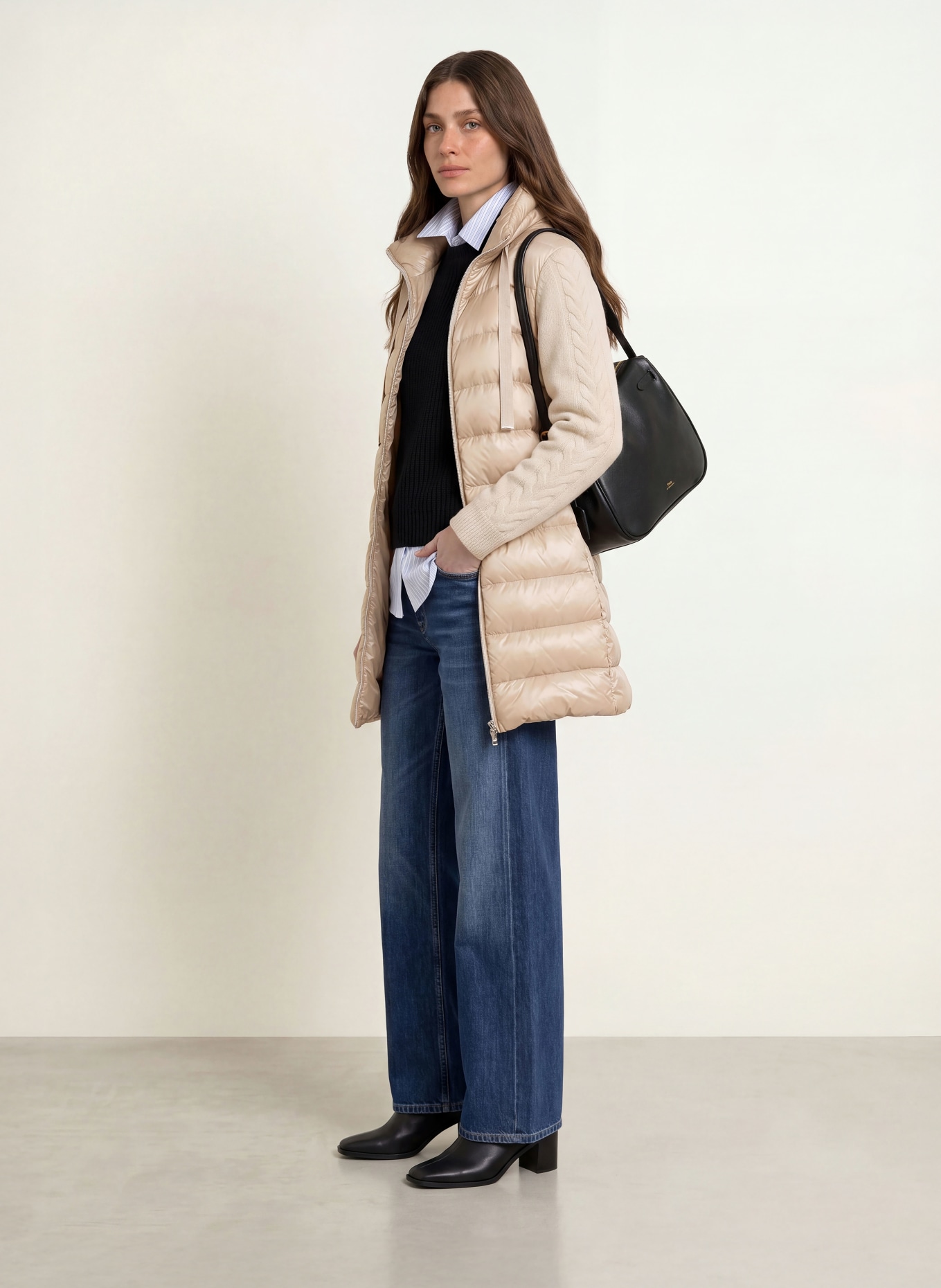 HERNO Donsmantel in gemengde materialen: BEIGE / ECRU