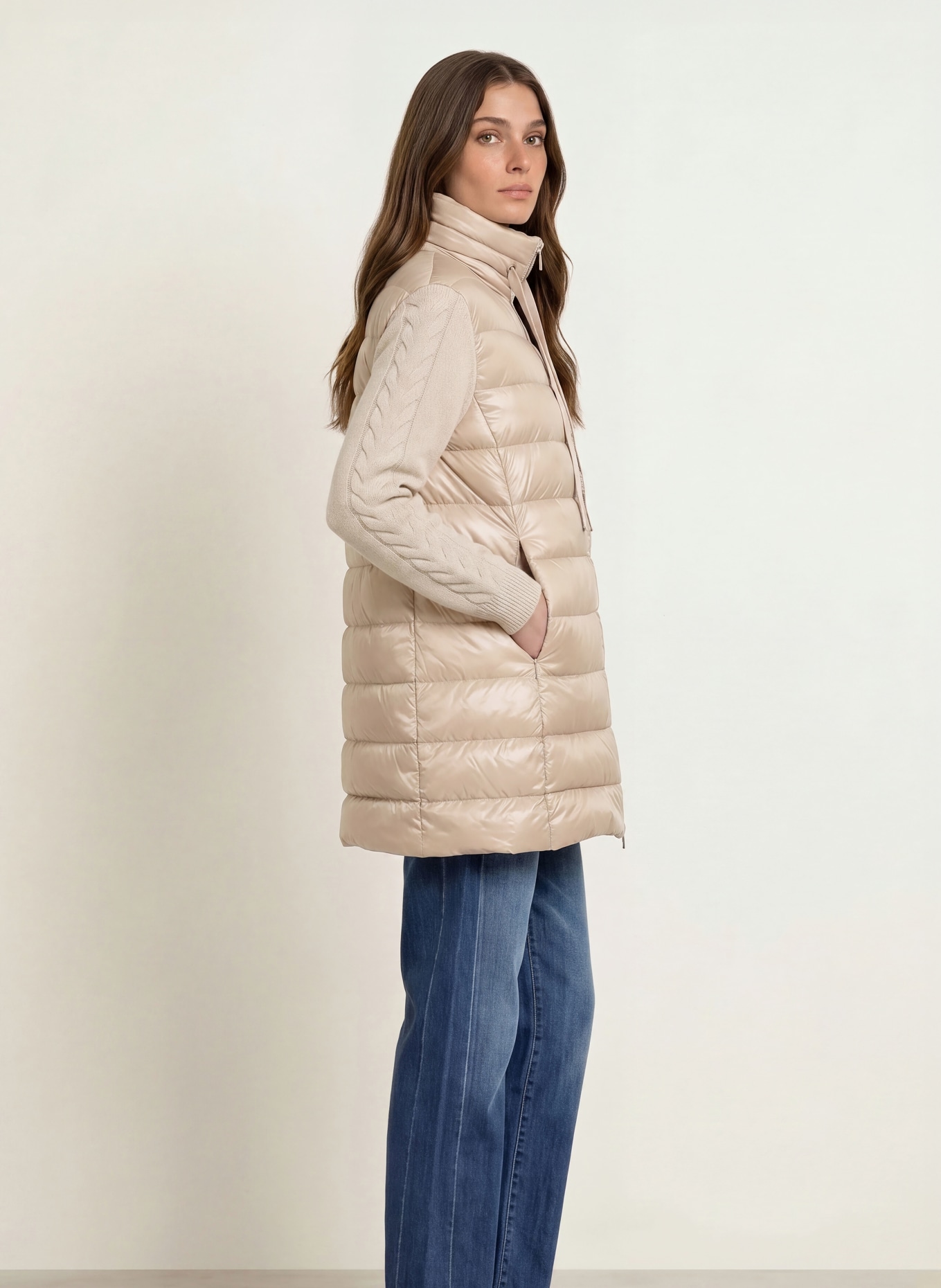 HERNO Donsmantel in gemengde materialen: BEIGE / ECRU