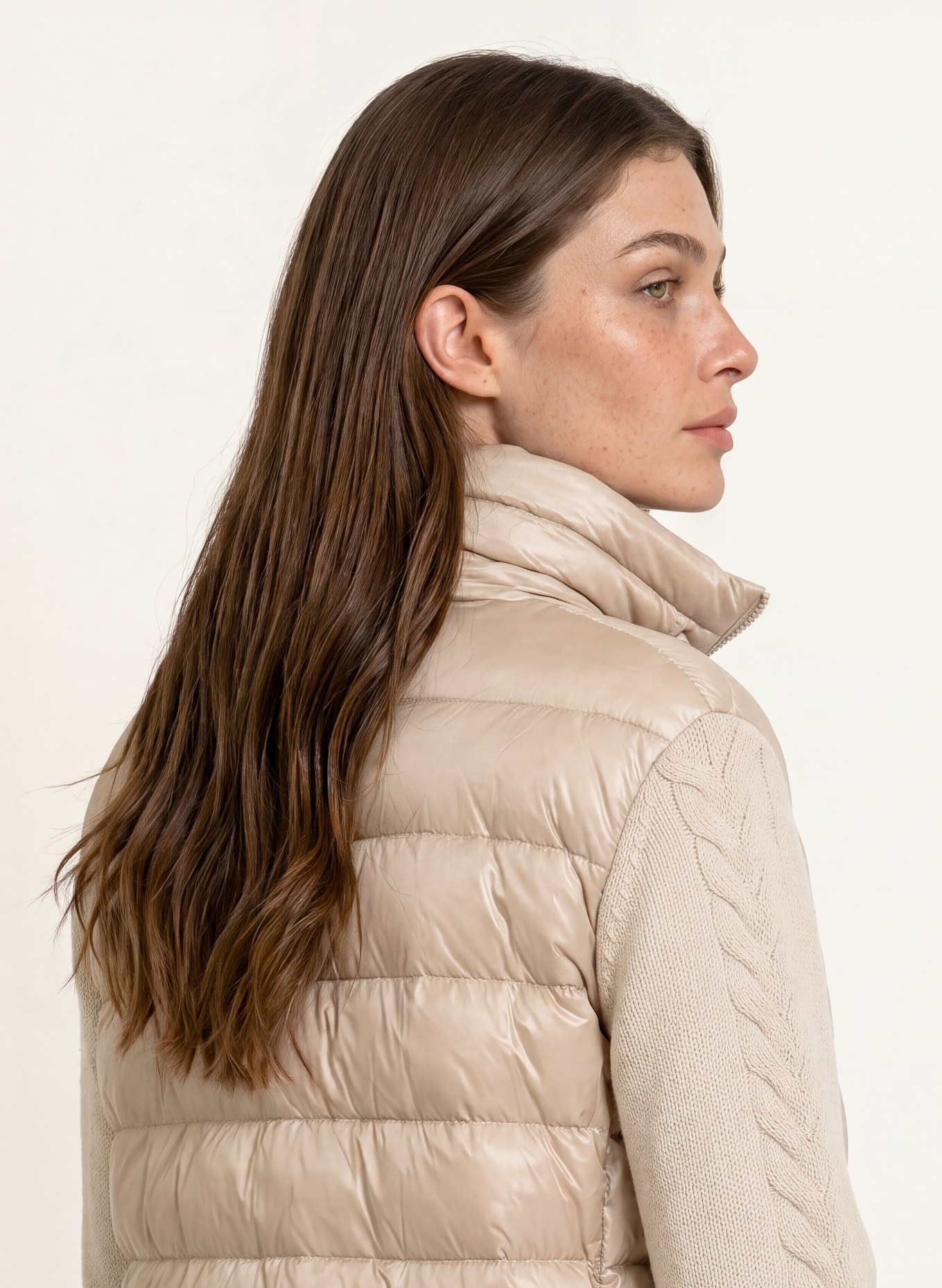HERNO Donsmantel in gemengde materialen: BEIGE / ECRU