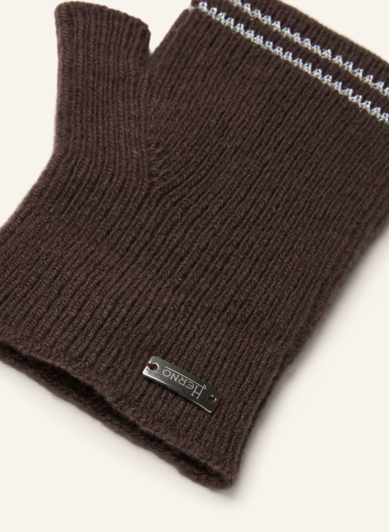 HERNO Gants avec fil pailleté: MARRON FONCÉ / ARGENT