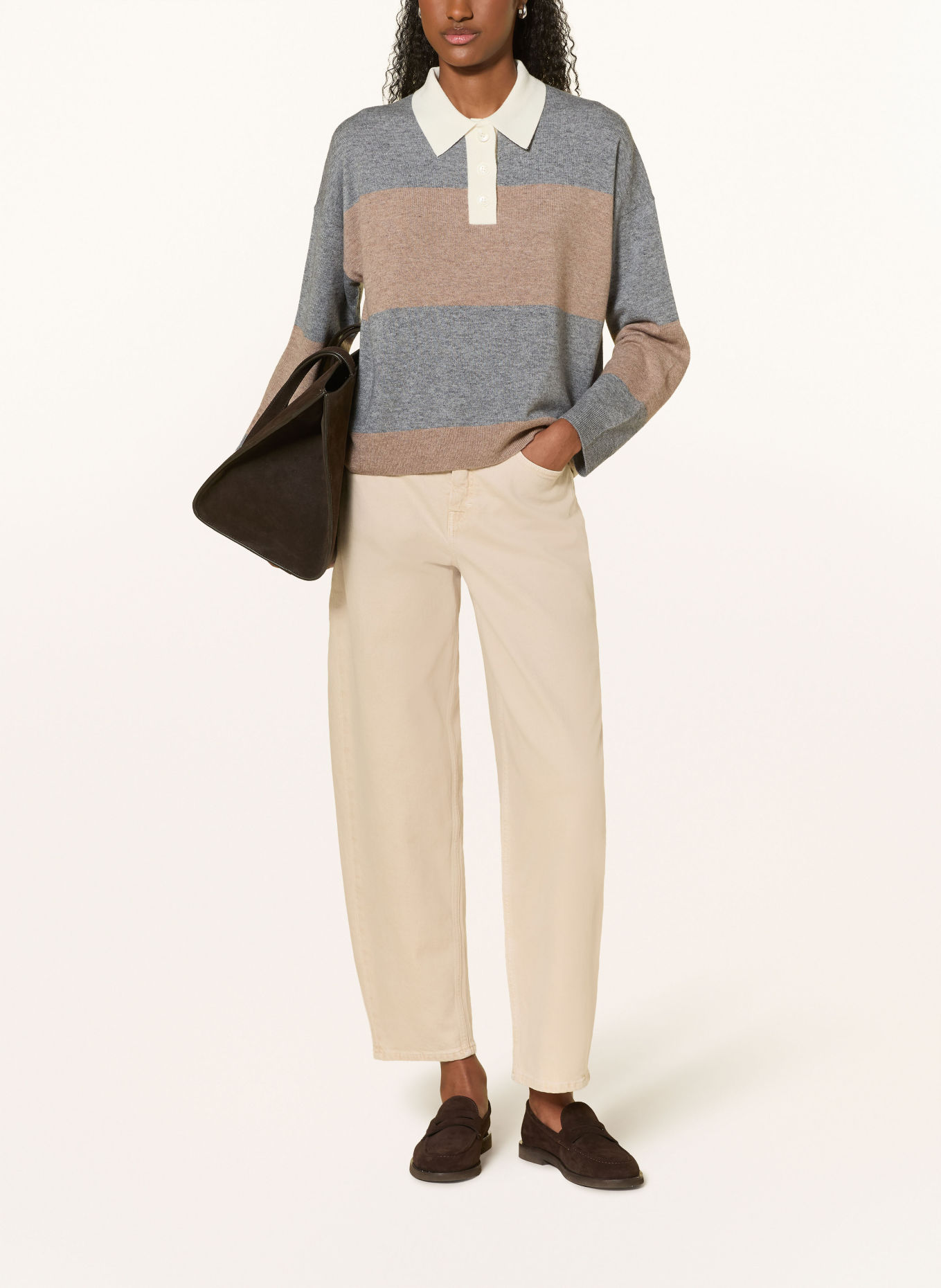 darling harbour Strick-Poloshirt: Taupe Melange / Grey Melange