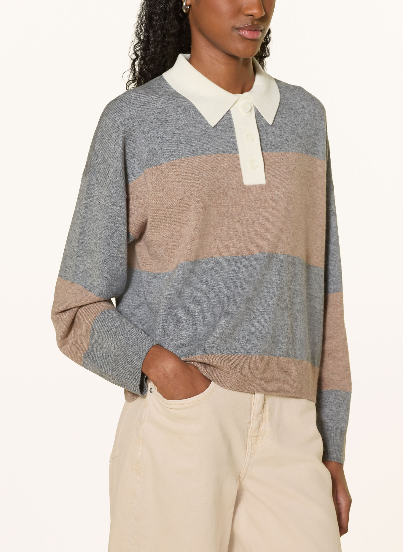 darling harbour Strick-Poloshirt: Taupe Melange / Grey Melange