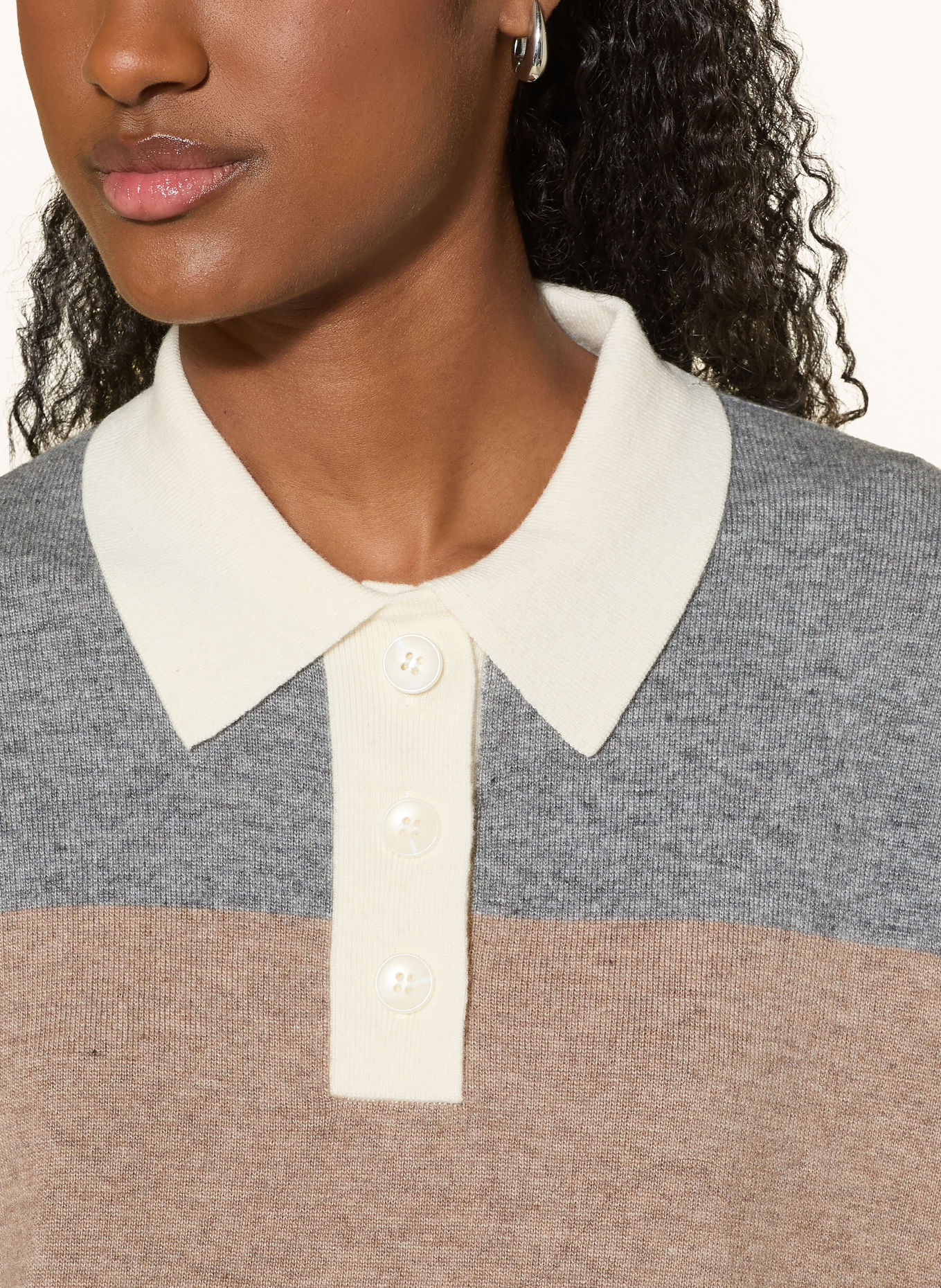 darling harbour Strick-Poloshirt: Taupe Melange / Grey Melange