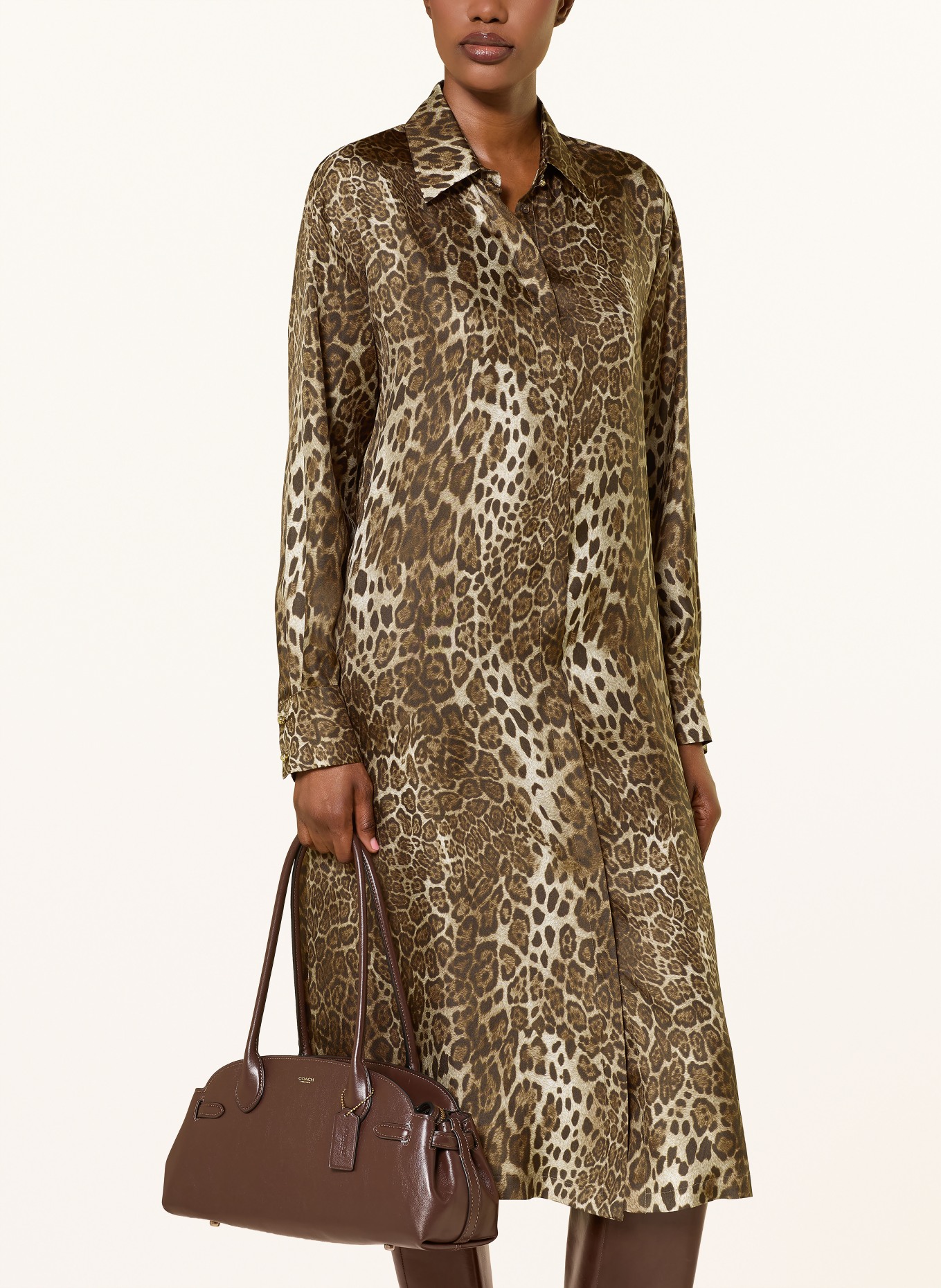 Max Mara STUDIO Hemdblusenkleid VIGILE aus Seide: BRAUN / HELLBRAUN / DUNKELBRAUN