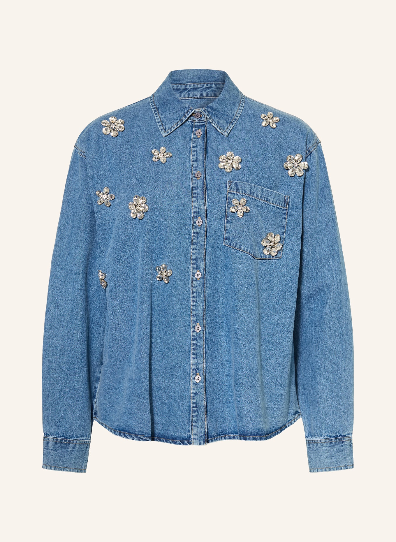 ESSENTIEL ANTWERP Denimblouse KONNECTION met sierstenen: BLAUW