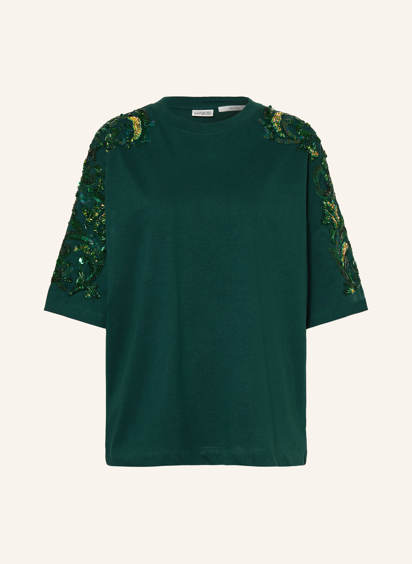 ESSENTIEL ANTWERP T-Shirt KANGOO mit Schmucksteinen und Pailletten: GRÜN