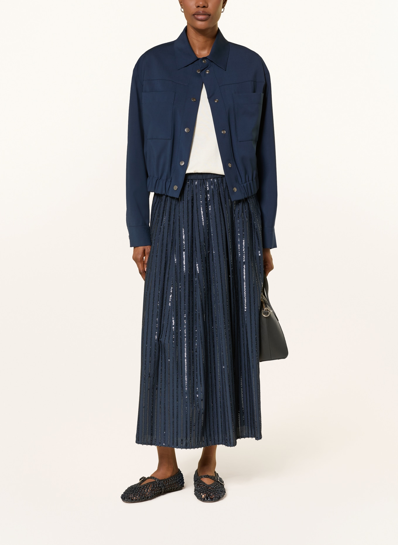WEEKEND Max Mara Jupe FIORDI à paillettes: BLEU FONCÉ