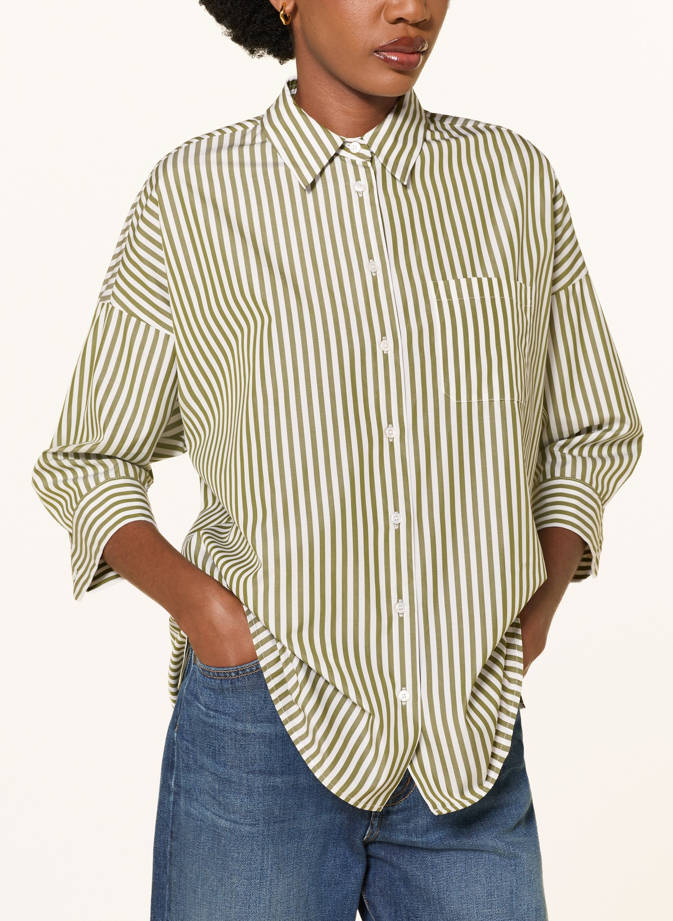 WEEKEND Max Mara Skjortblus GIRALDA med 3/4-ärmar: GRÖN / VIT