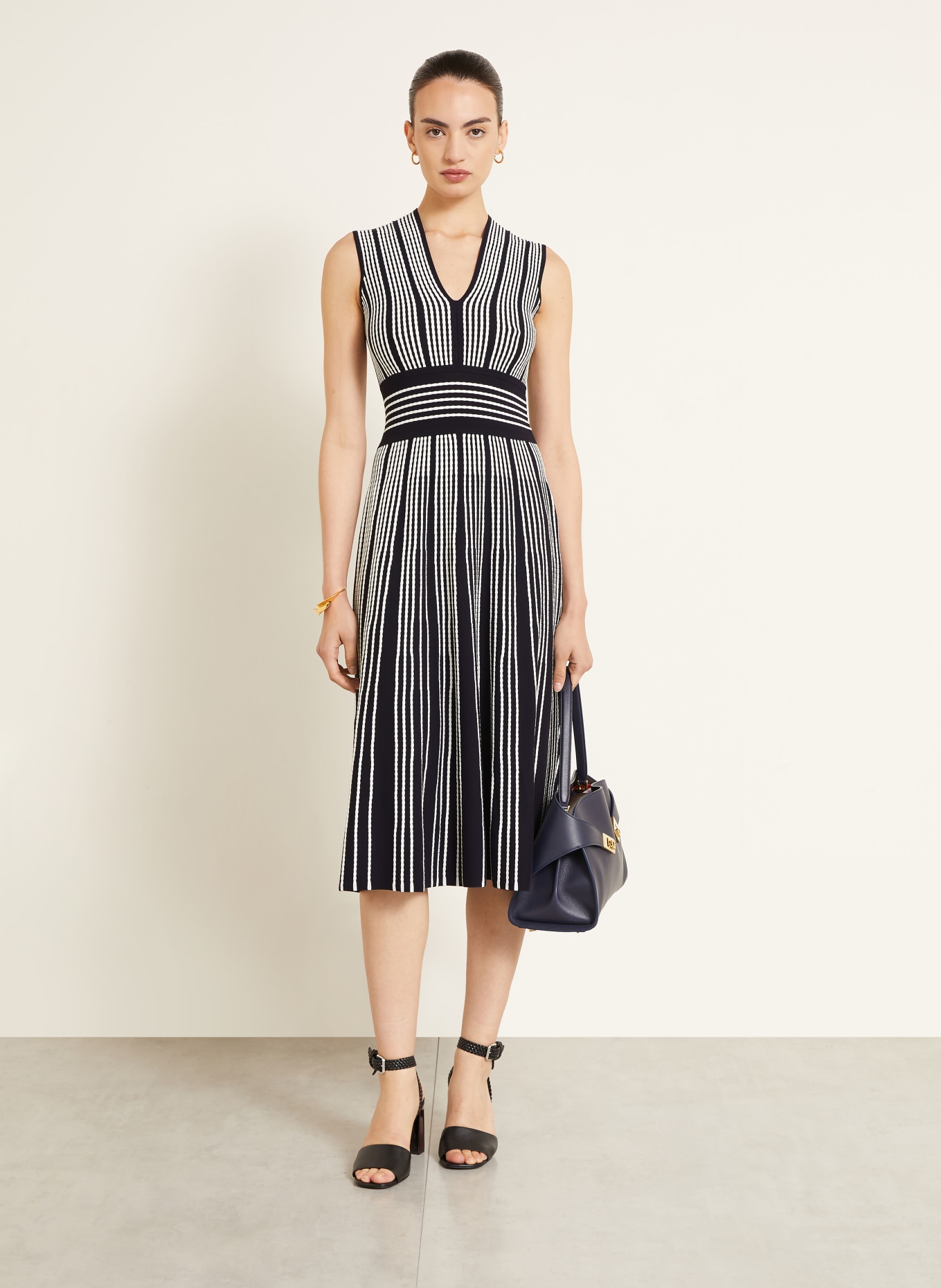 Max Mara AGRESTE Knit Dress: DARK BLUE / WHITE