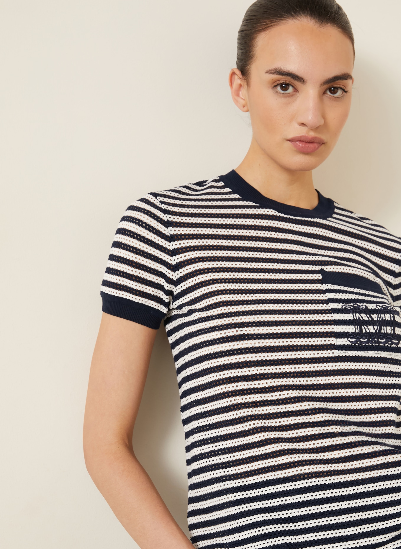 Max Mara DRAGO Knit shirt: DARK BLUE / WHITE