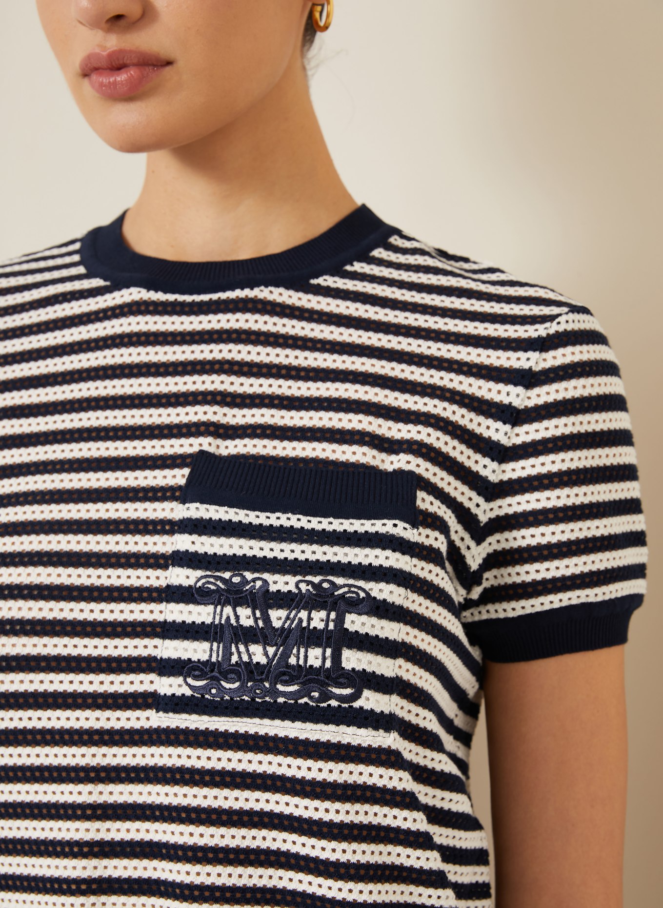 Max Mara DRAGO Knit shirt: DARK BLUE / WHITE