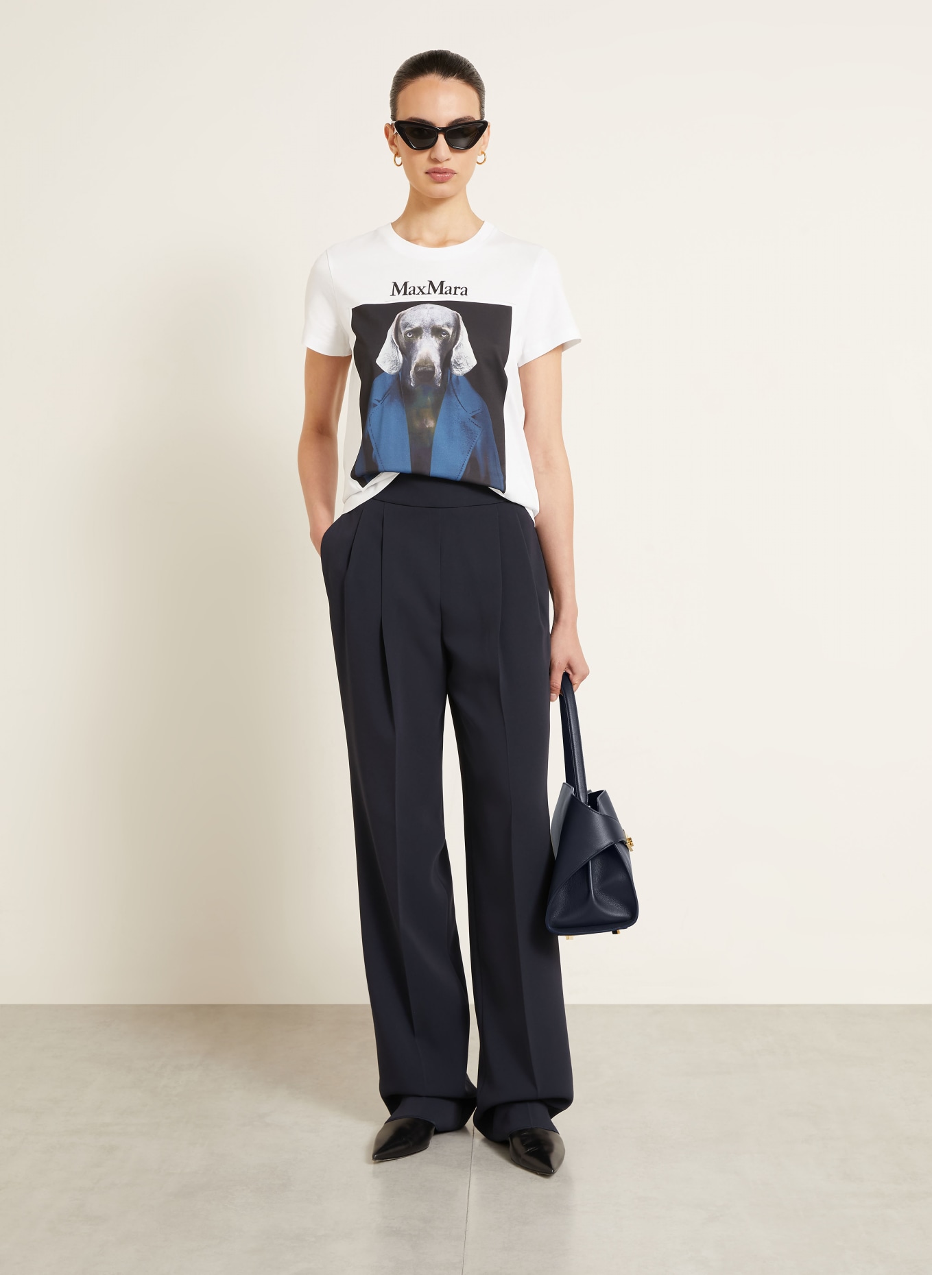 Max Mara CALCA T-shirt: WHITE / DARK BLUE / BLACK