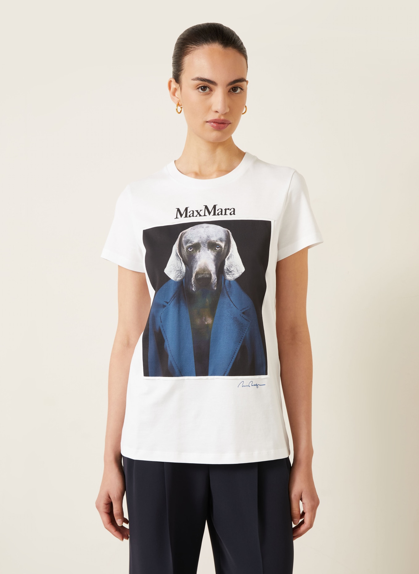 Max Mara CALCA T-shirt: WHITE / DARK BLUE / BLACK