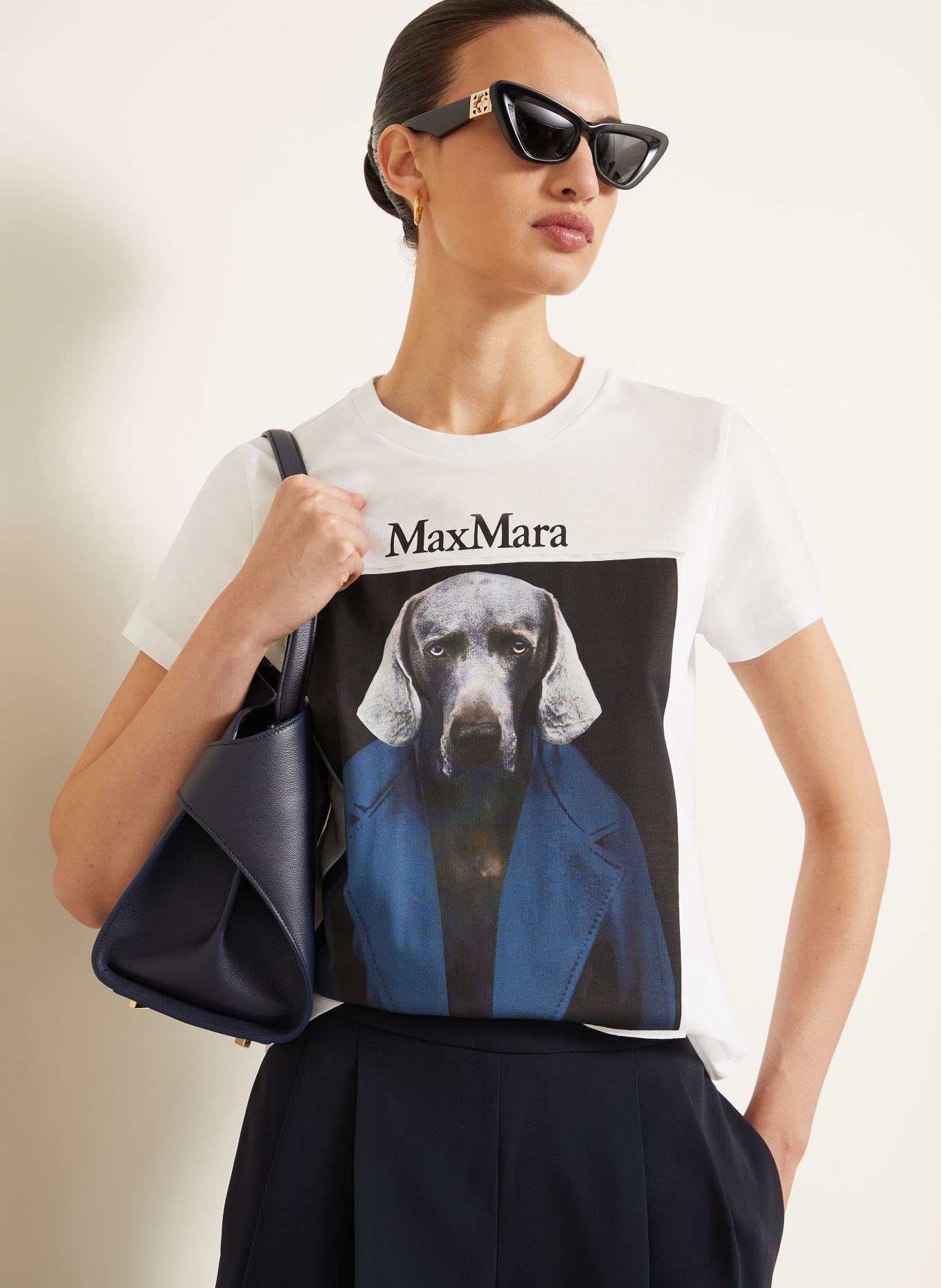 Max Mara CALCA T-shirt: WHITE / DARK BLUE / BLACK