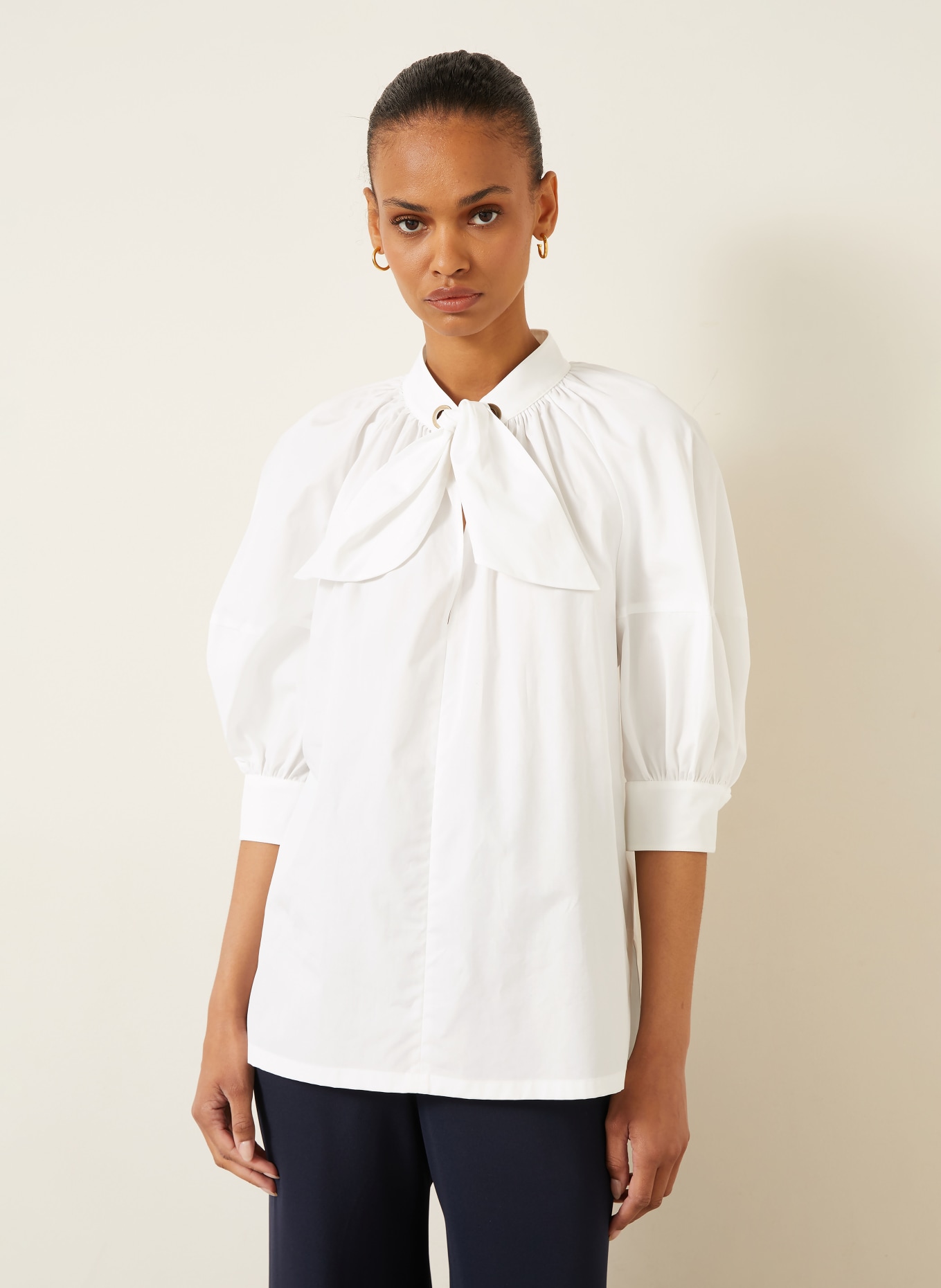 Max Mara Blusenshirt QUINOA mit 3/4-Arm und abnehmbarer Schluppe: WEISS