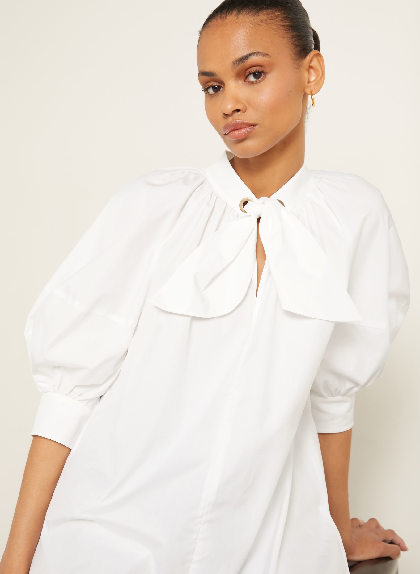 Max Mara Blusenshirt QUINOA mit 3/4-Arm und abnehmbarer Schluppe: WEISS