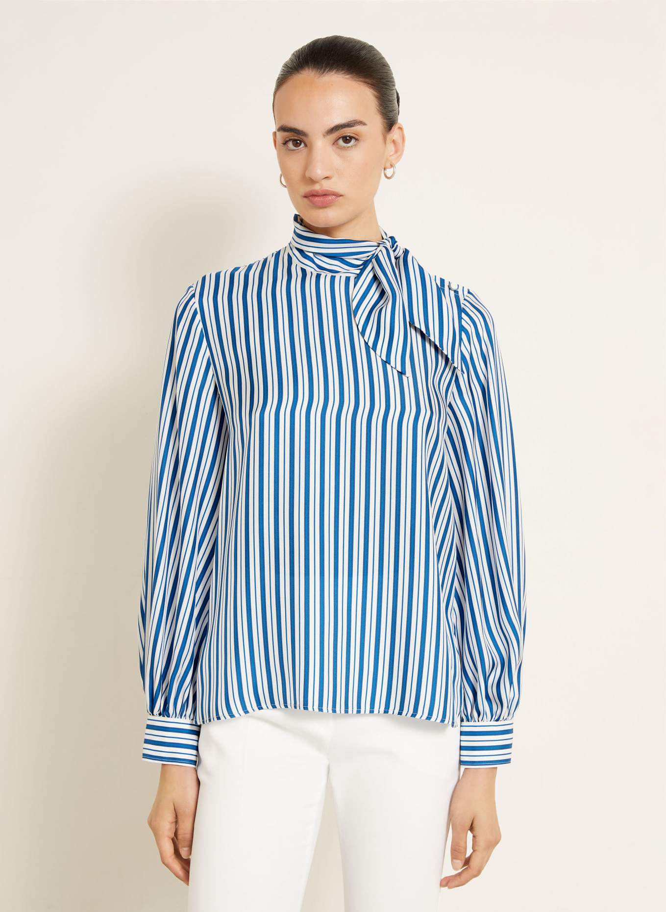 Max Mara BINGO silk blouse: DARK BLUE / BLUE / WHITE