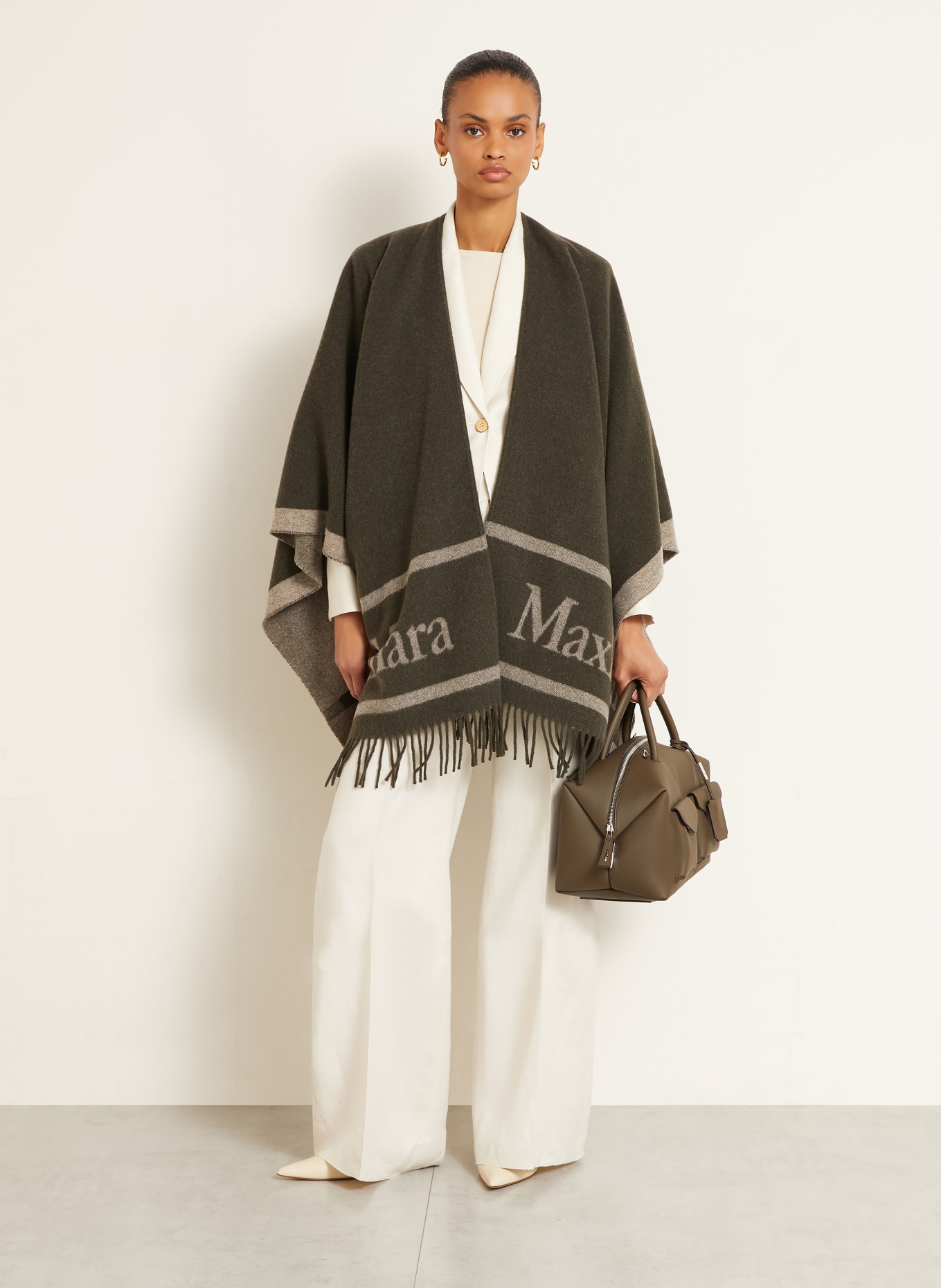 Max Mara Jacquard Cape HILDE: KHAKI / GRAY