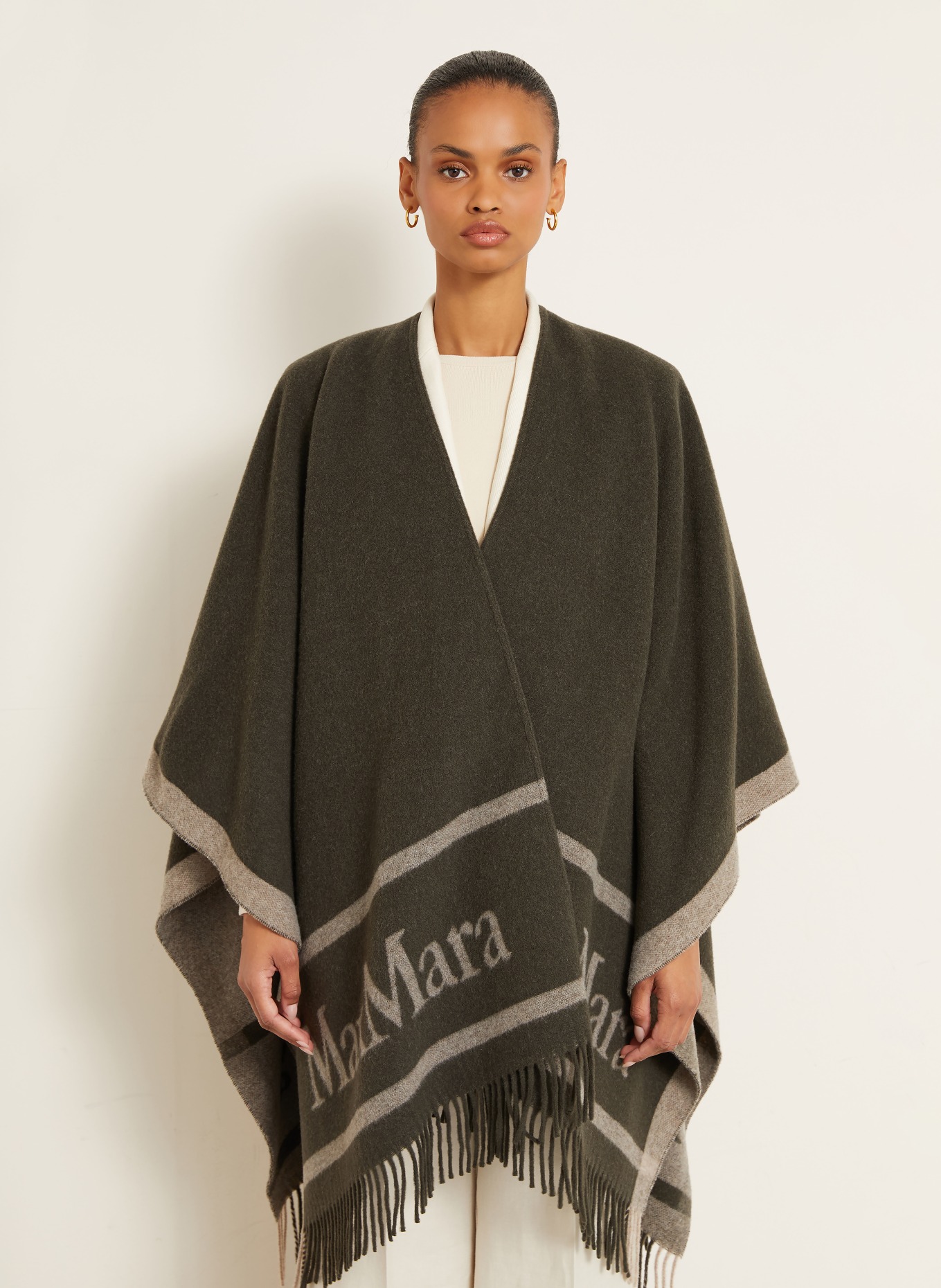 Max Mara Jacquard Cape HILDE: KHAKI / GRAY