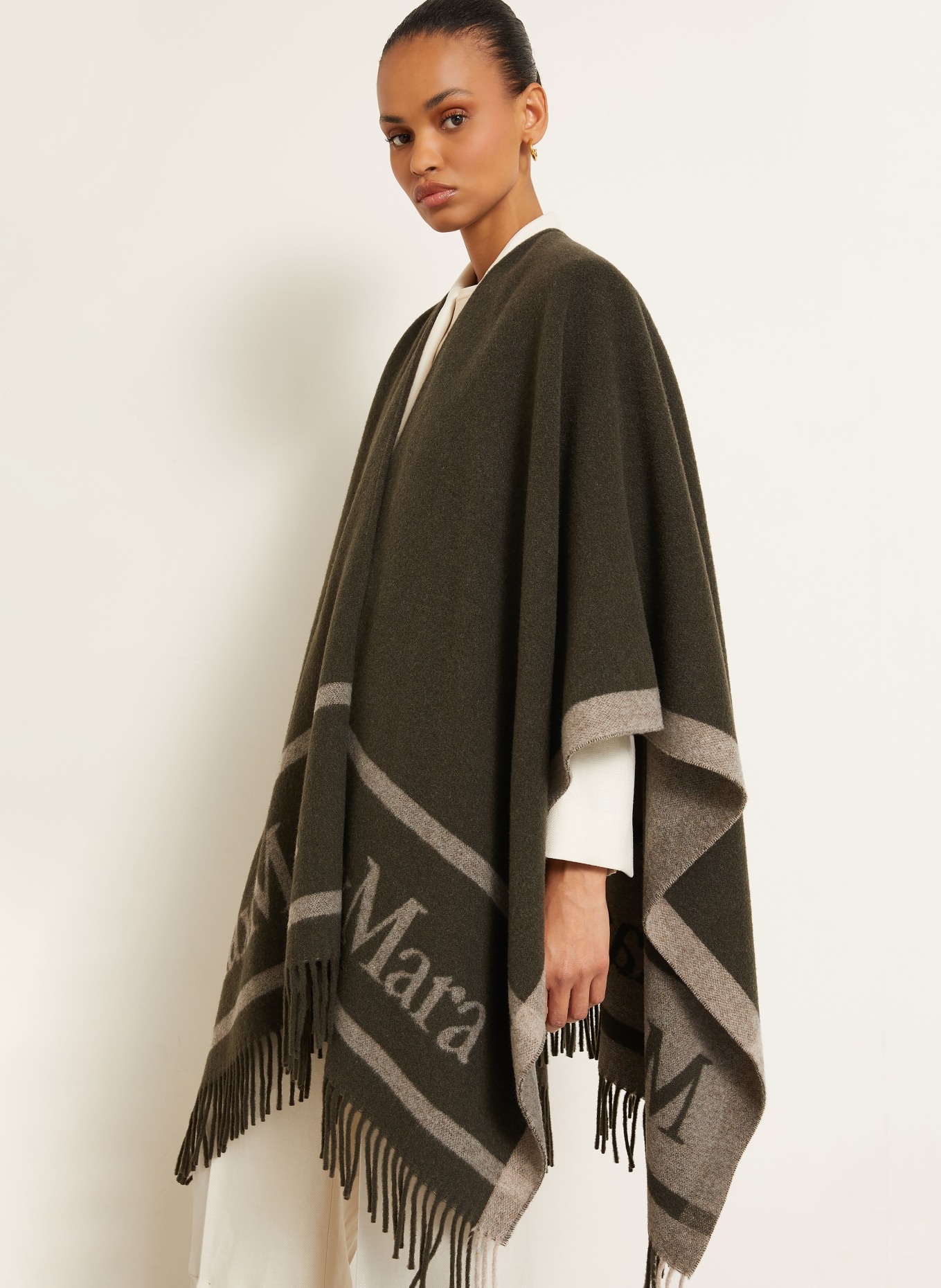Max Mara Jacquard Cape HILDE: KHAKI / GRAY