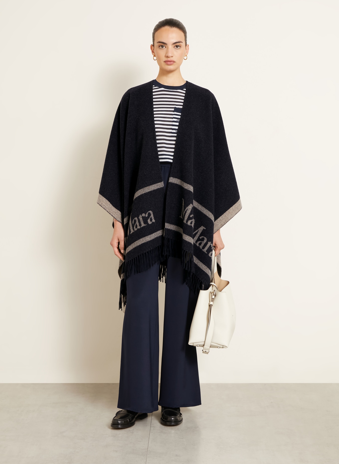 Max Mara Jacquard Cape HILDE: DARK BLUE / GRAY