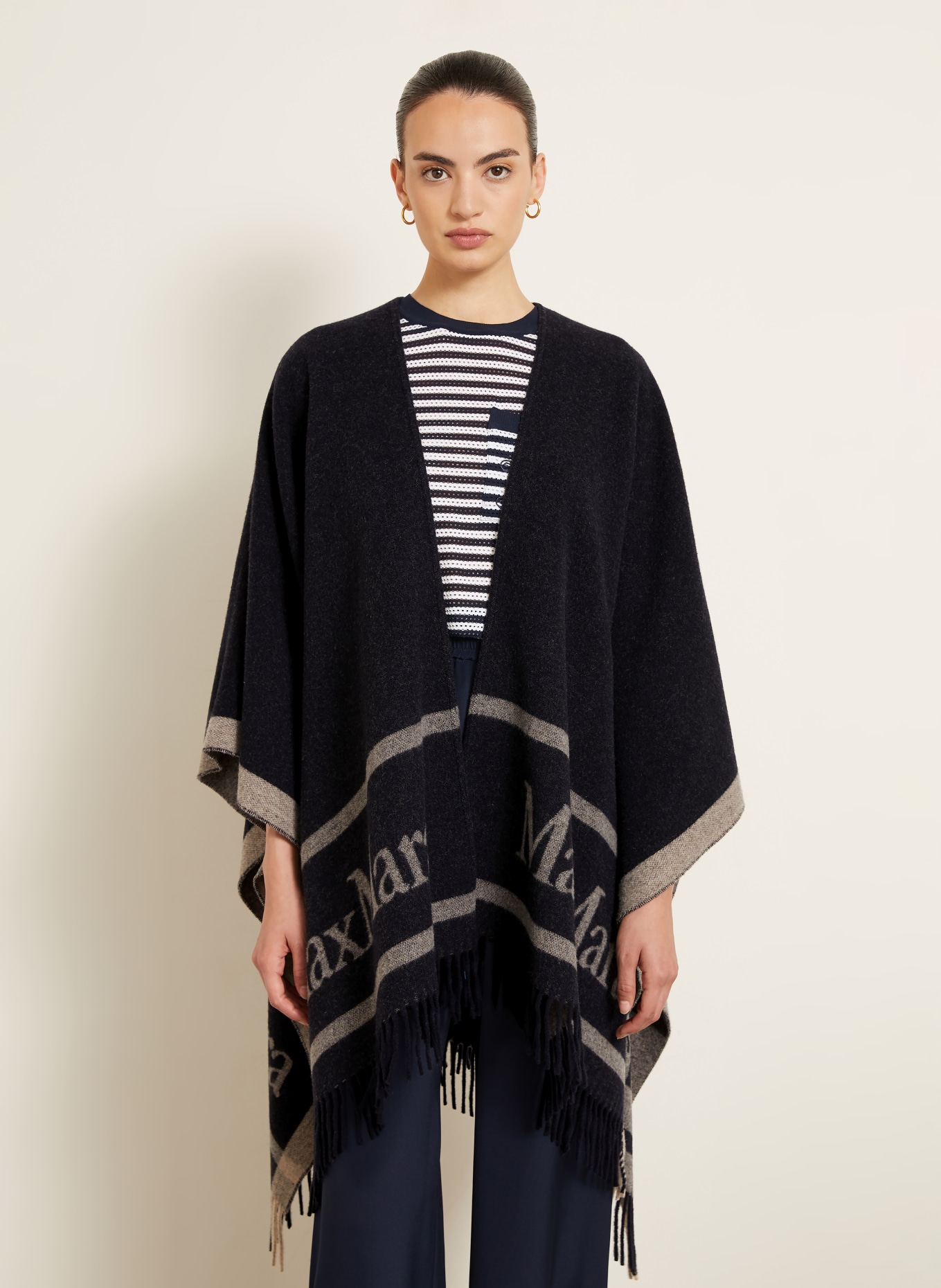 Max Mara Jacquard Cape HILDE: DARK BLUE / GRAY