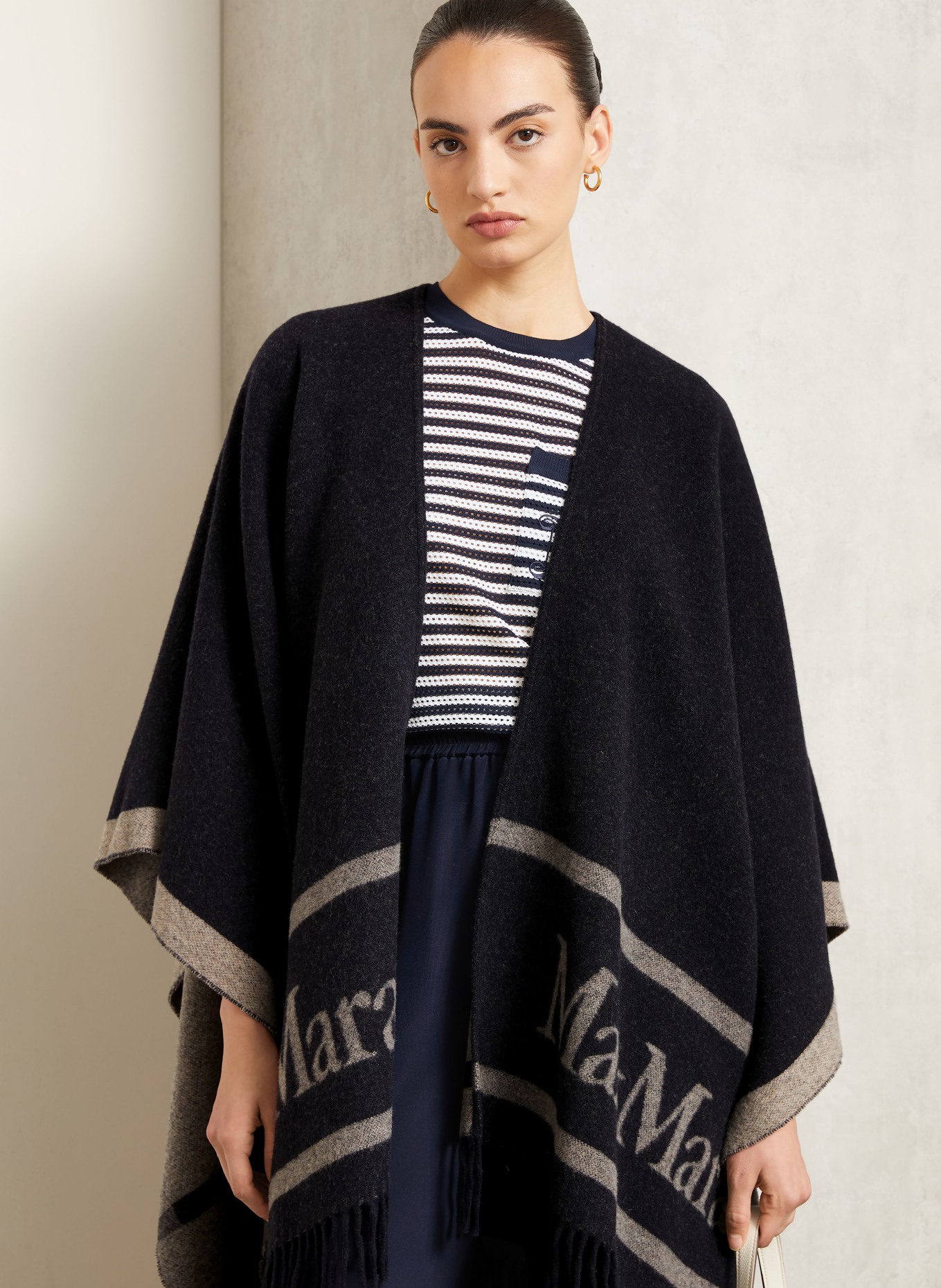 Max Mara Jacquard Cape HILDE: DARK BLUE / GRAY