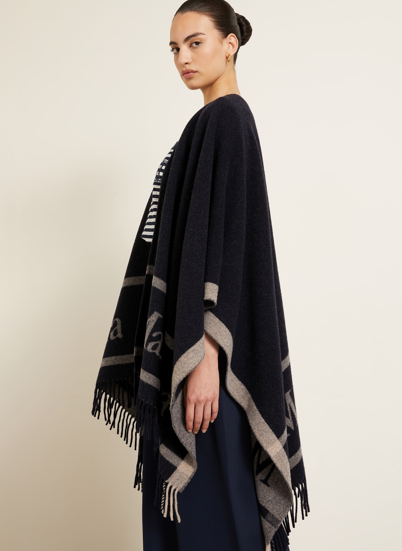 Max Mara Jacquard Cape HILDE: DARK BLUE / GRAY