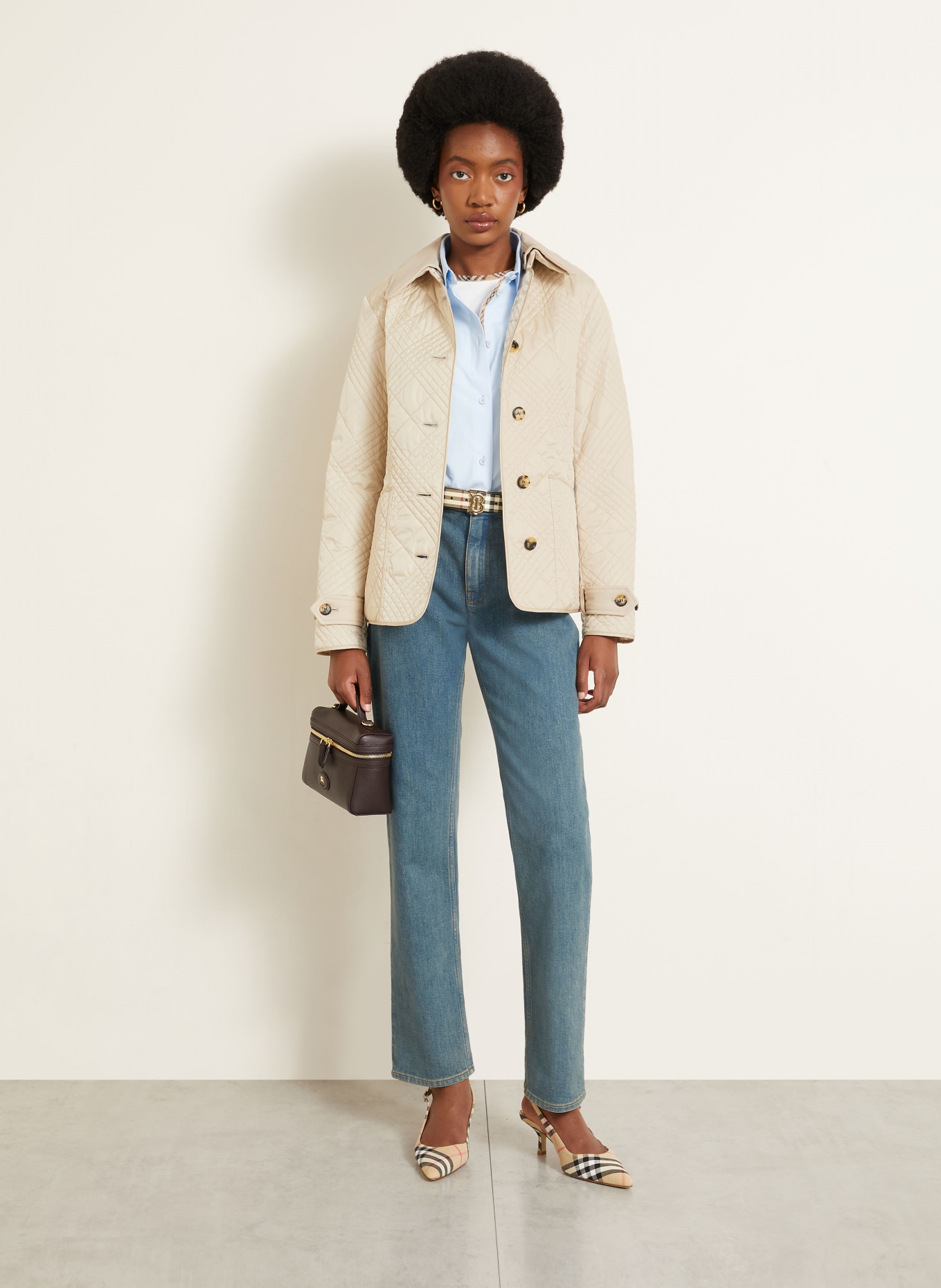 BURBERRY FERNLEIGH Quilted Jacket with Detachable Collar: BEIGE