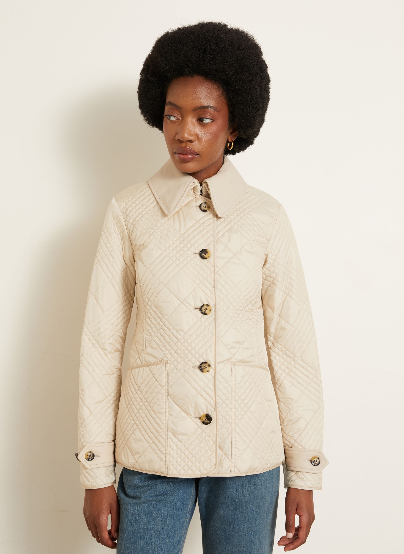 BURBERRY FERNLEIGH Quilted Jacket with Detachable Collar: BEIGE