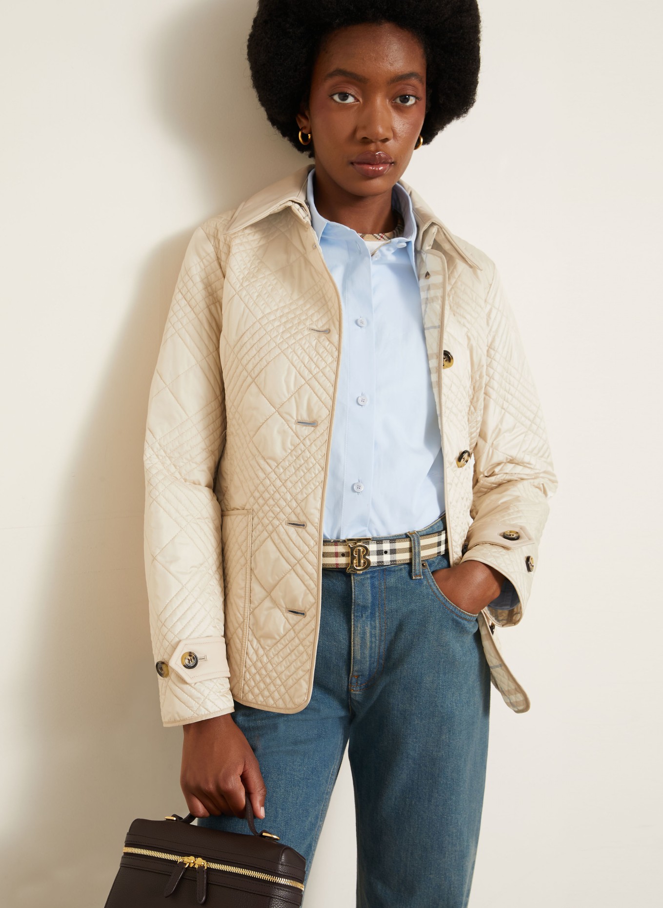 BURBERRY FERNLEIGH Quilted Jacket with Detachable Collar: BEIGE