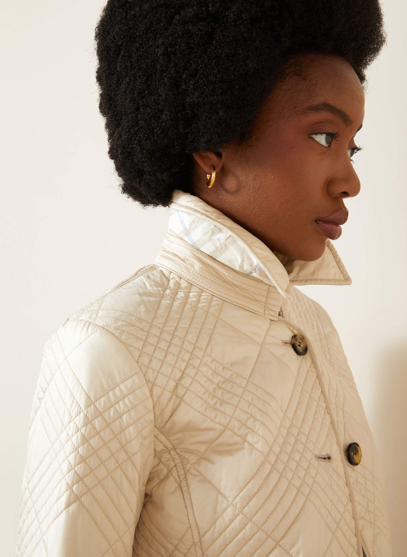 BURBERRY FERNLEIGH Quilted Jacket with Detachable Collar: BEIGE