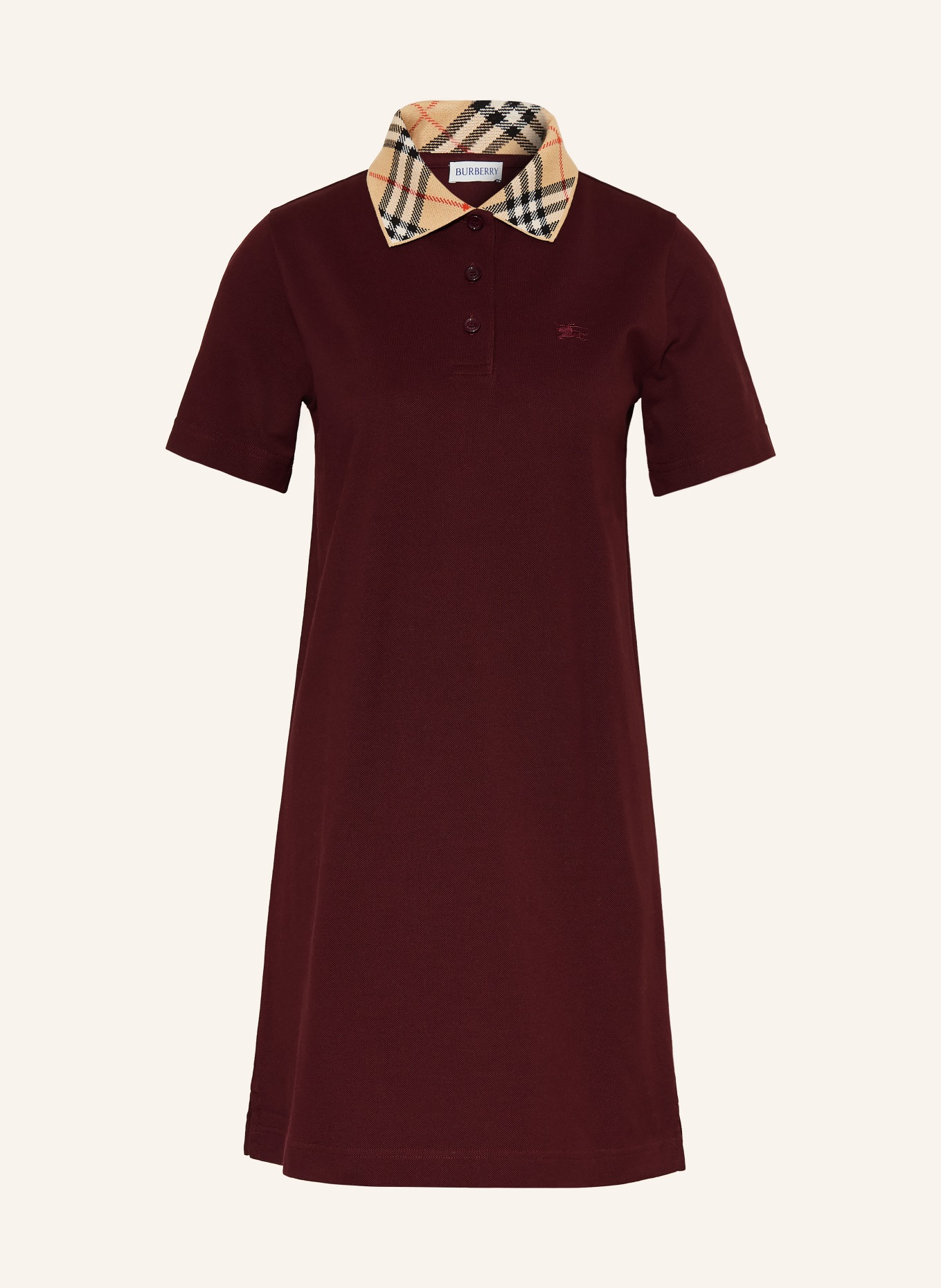 BURBERRY Piqué-Polokleid: DUNKELROT / HELLBRAUN / ROT