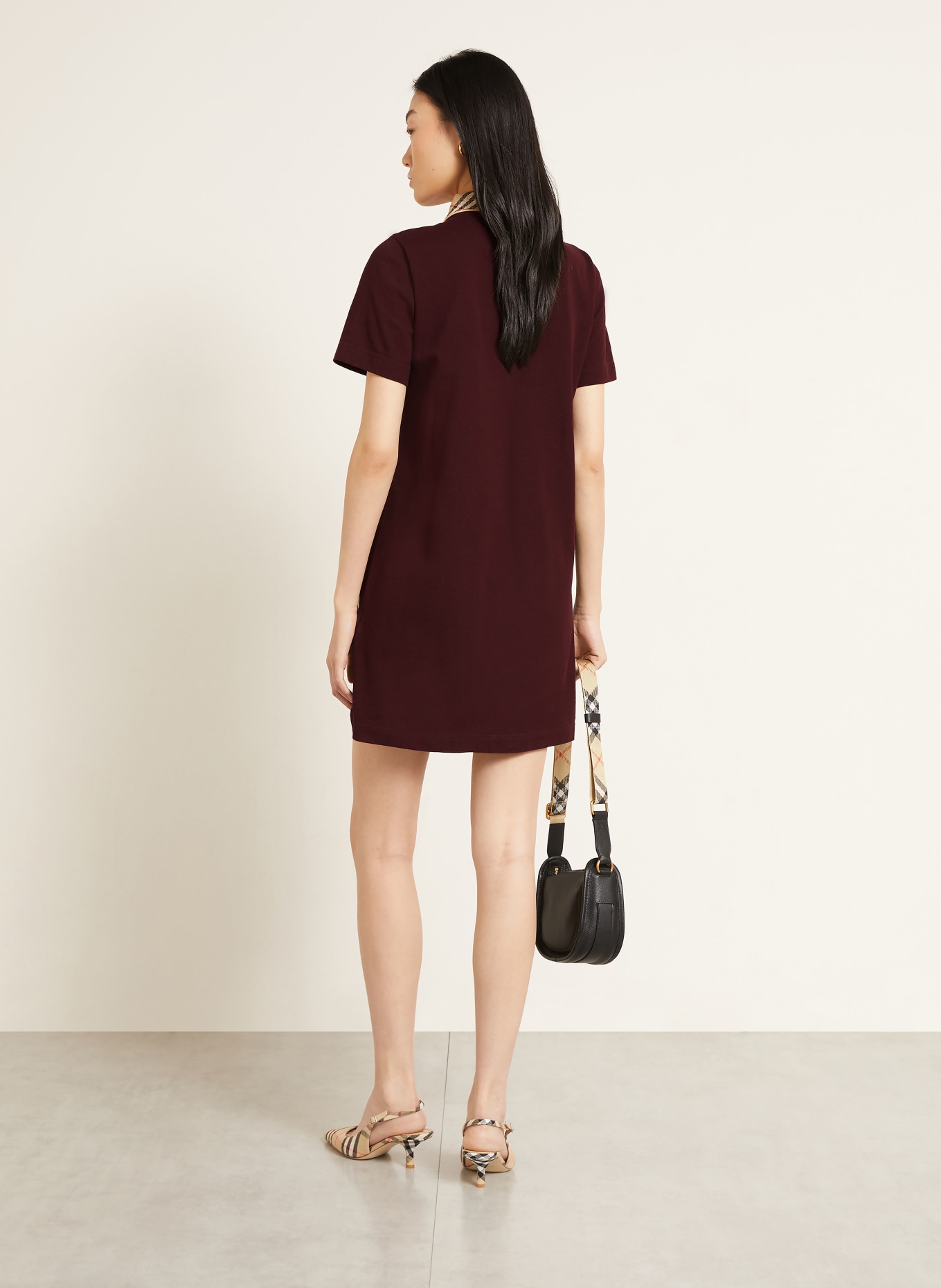 BURBERRY Piqué-Polokleid: DUNKELROT / HELLBRAUN / ROT