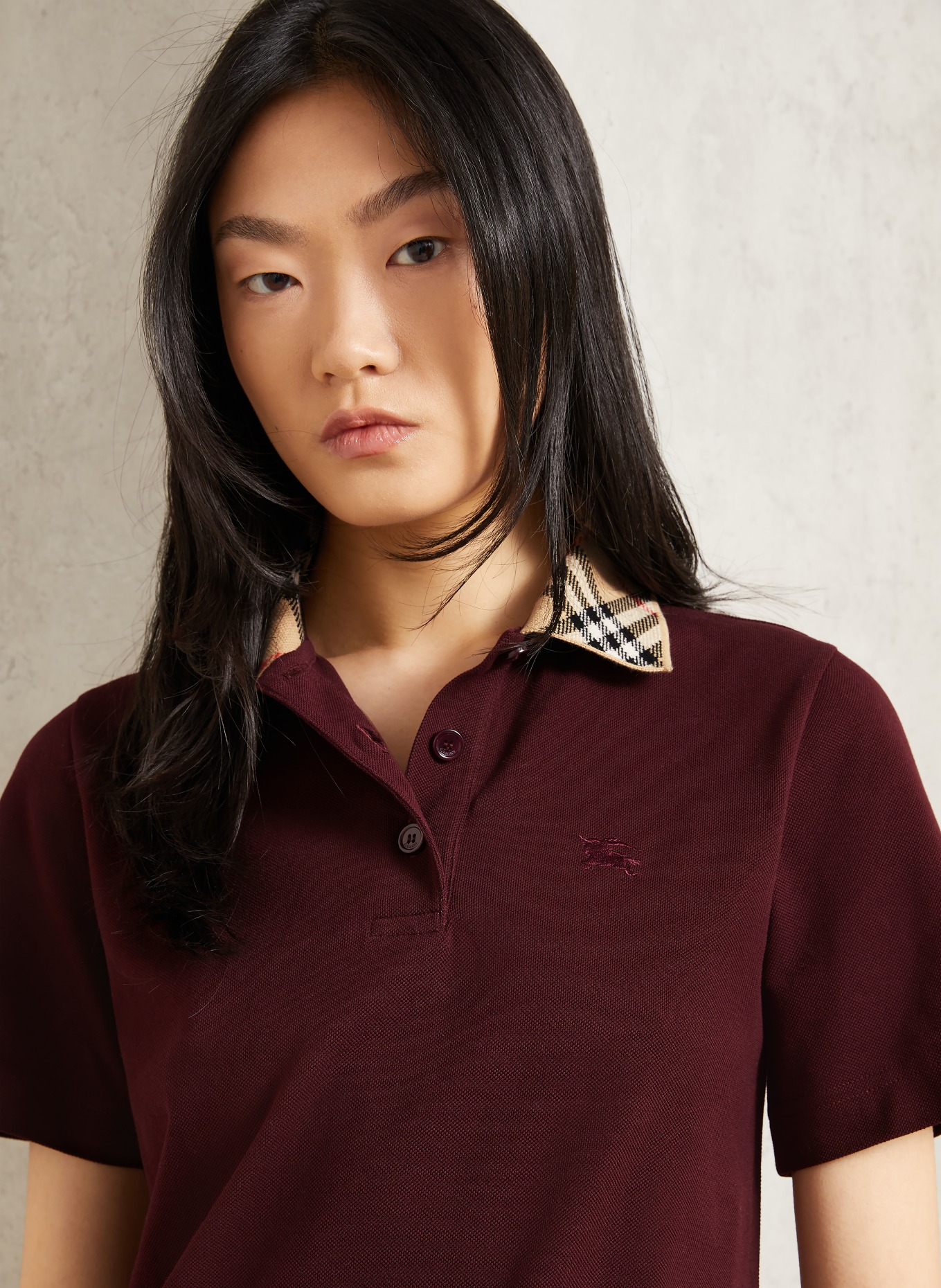 BURBERRY Piqué-Polokleid: DUNKELROT / HELLBRAUN / ROT
